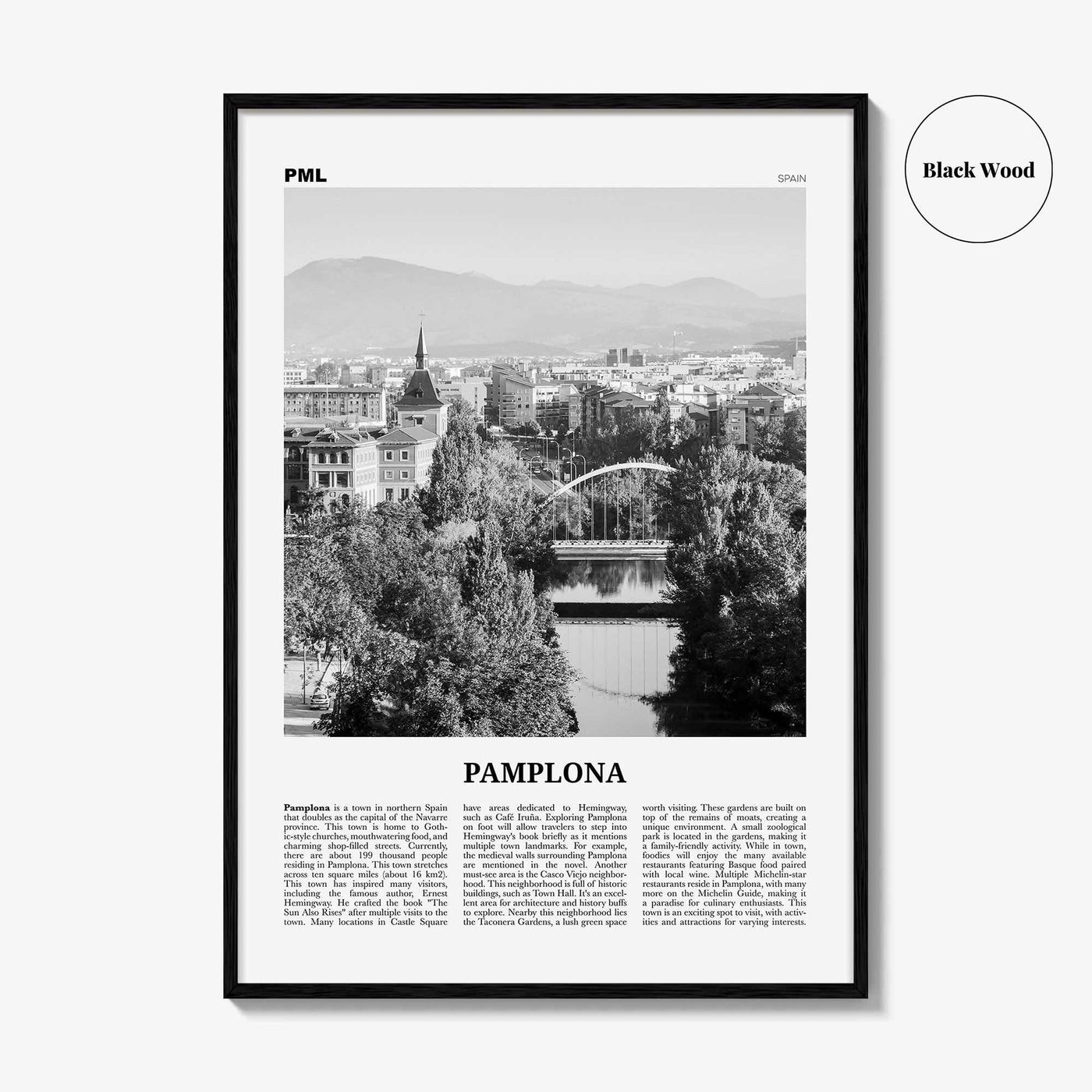 Pamplona Print Black and White, Pamplona Wall Art, Pamplona Poster, Pamplona Photo, Pamplona Wall Décor, Pamplona Map, Spain
