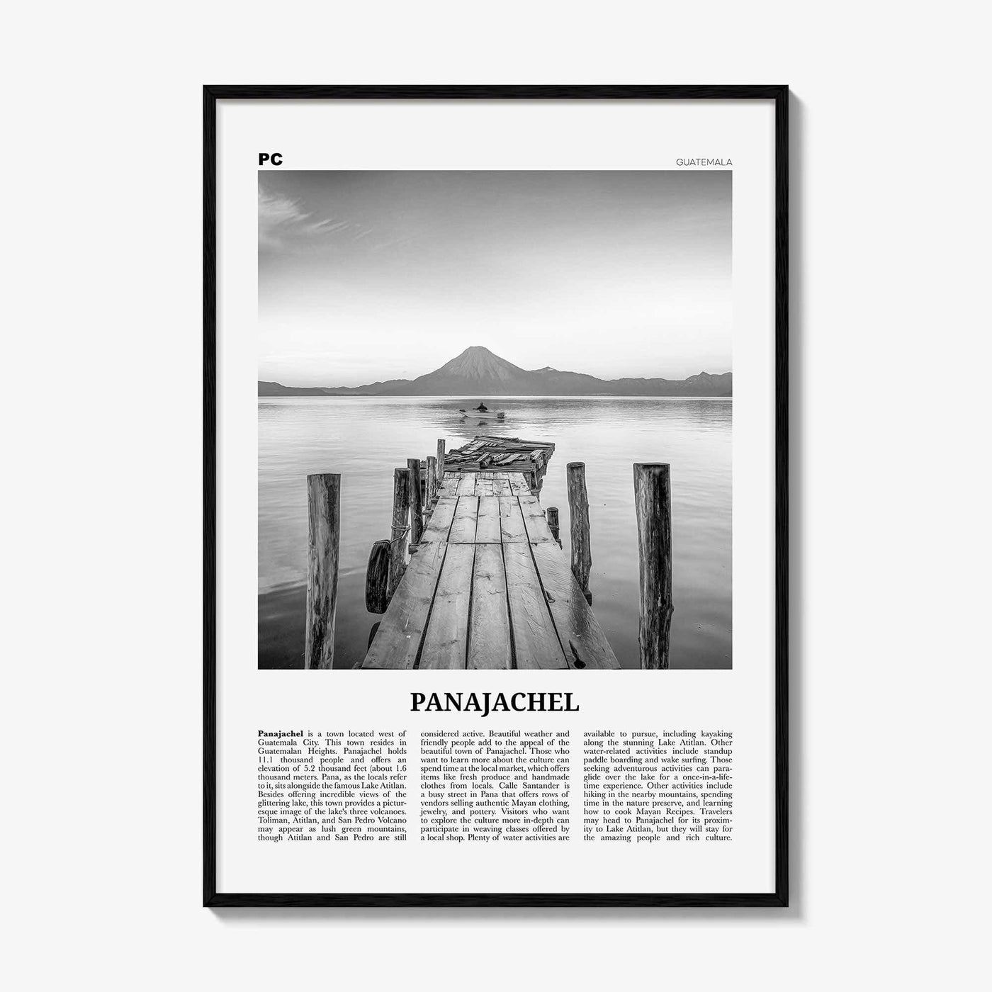 Panajachel Print Black and White, Panajachel Wall Art, Panajachel Poster, Panajachel Photo, Panajachel Wall Décor, Panajachel Map, Guatemala
