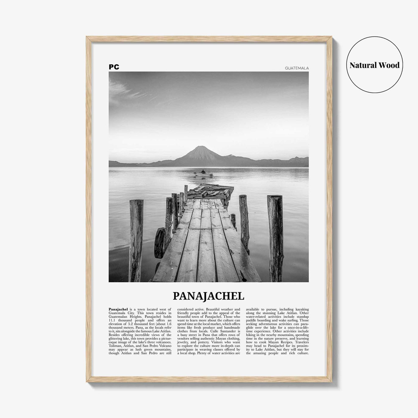 Panajachel Print Black and White, Panajachel Wall Art, Panajachel Poster, Panajachel Photo, Panajachel Wall Décor, Panajachel Map, Guatemala