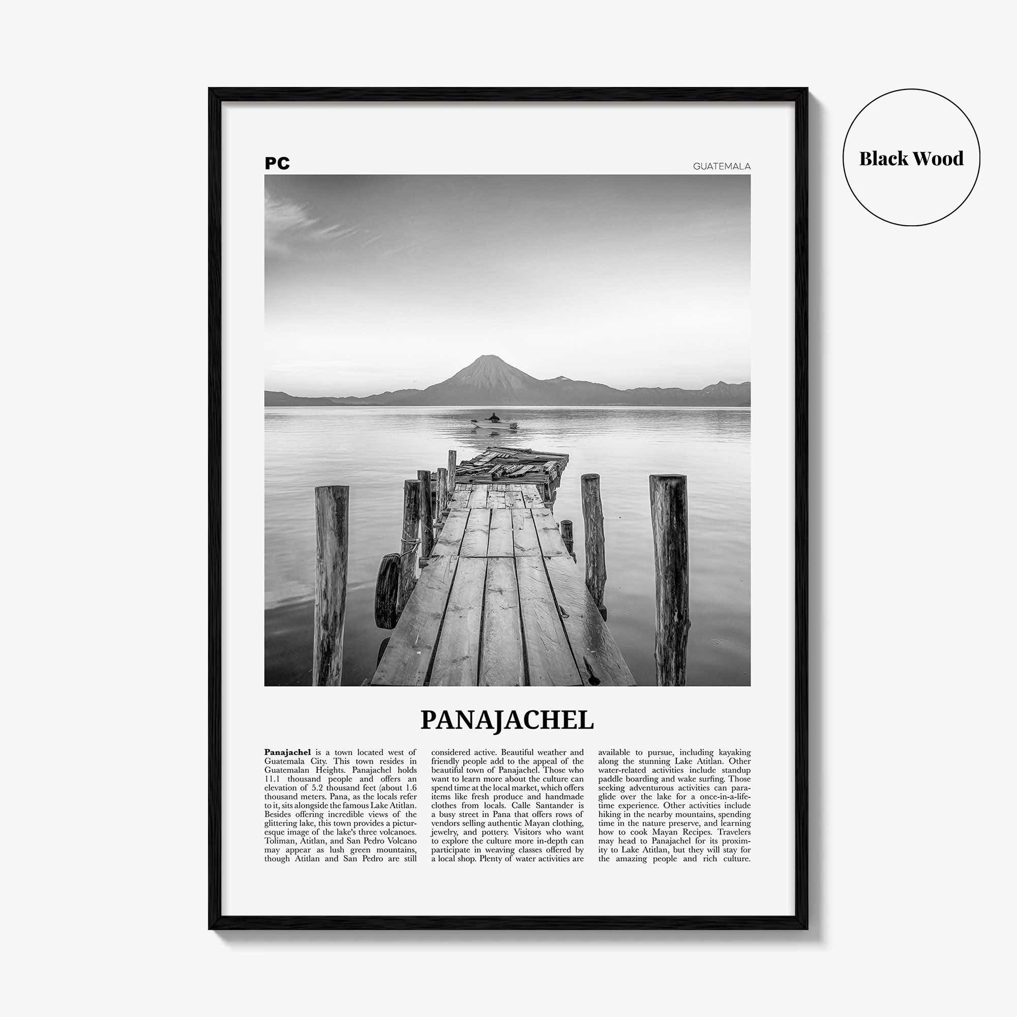 Panajachel Print Black and White, Panajachel Wall Art, Panajachel Poster, Panajachel Photo, Panajachel Wall Décor, Panajachel Map, Guatemala