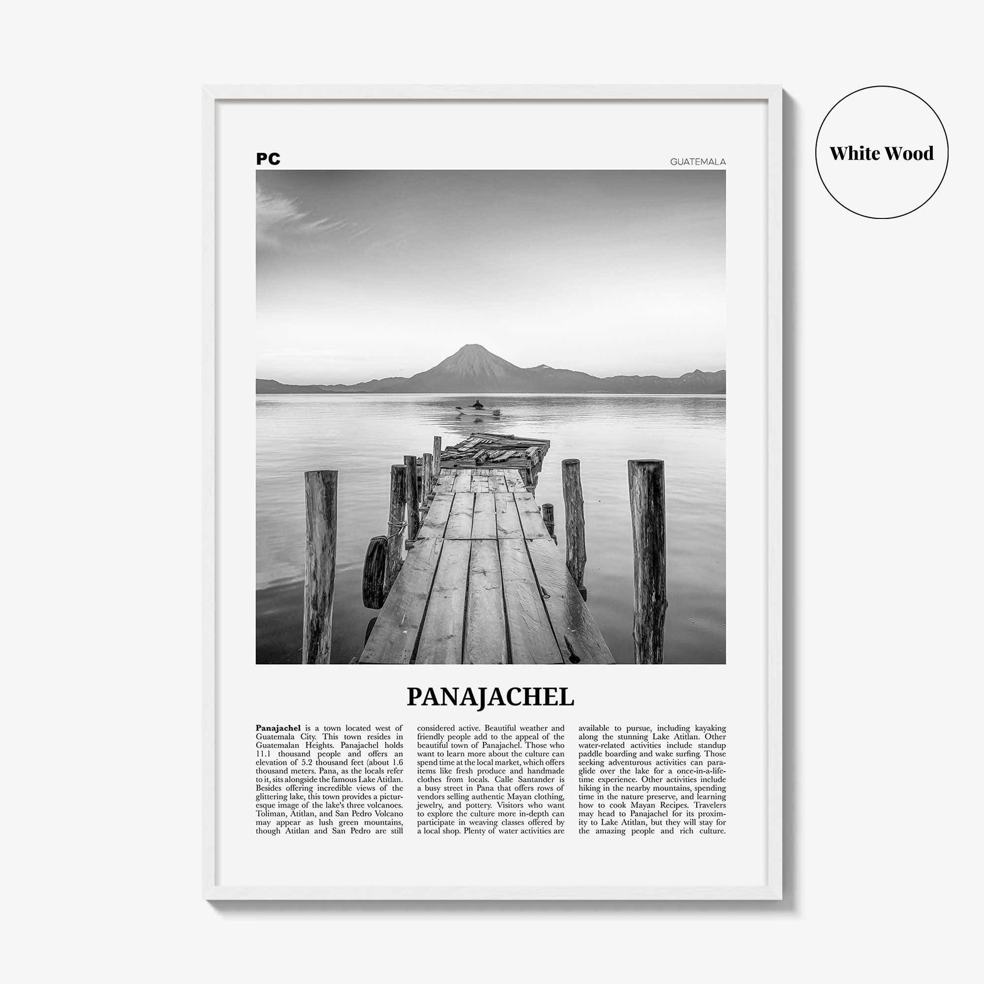 Panajachel Print Black and White, Panajachel Wall Art, Panajachel Poster, Panajachel Photo, Panajachel Wall Décor, Panajachel Map, Guatemala