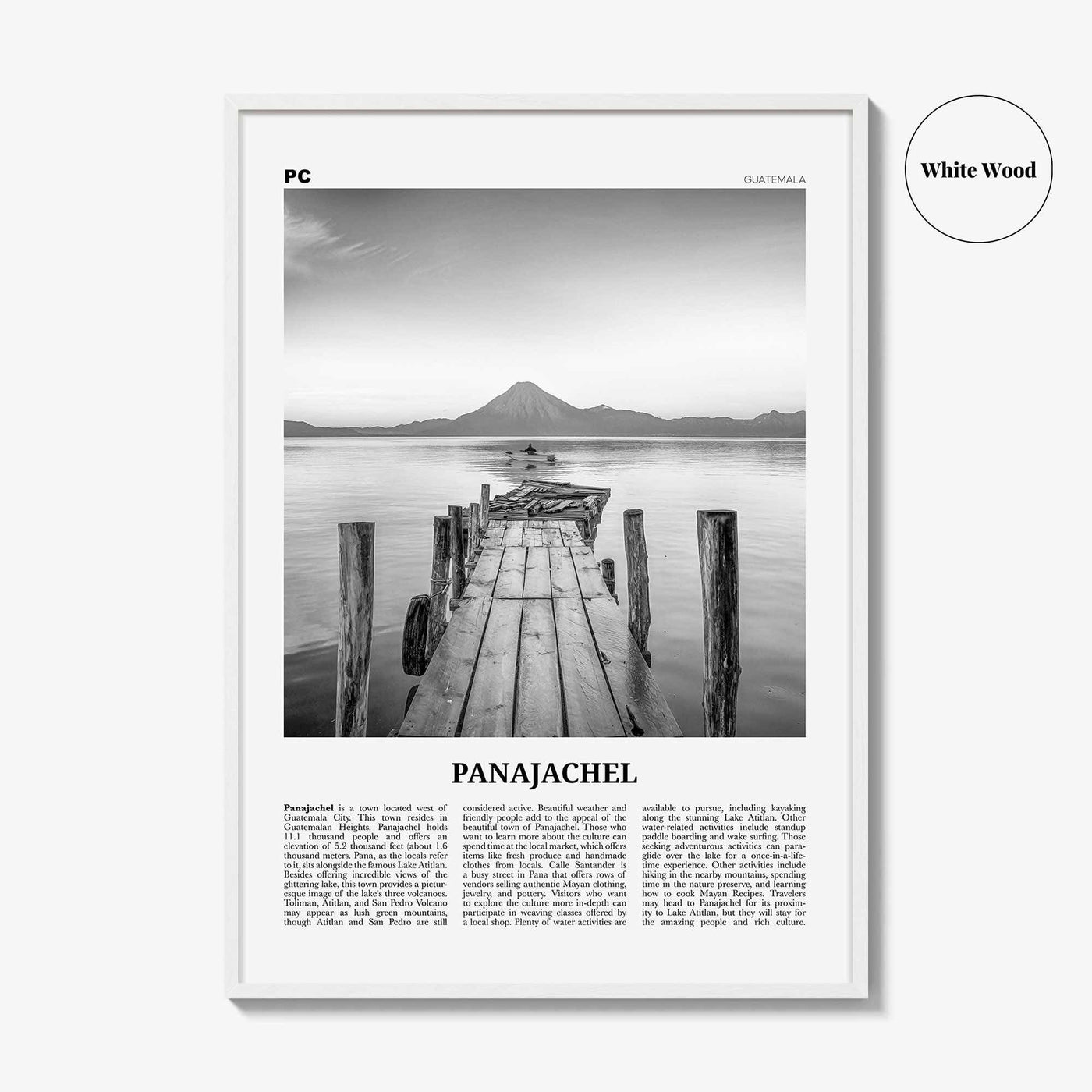 Panajachel Print Black and White, Panajachel Wall Art, Panajachel Poster, Panajachel Photo, Panajachel Wall Décor, Panajachel Map, Guatemala