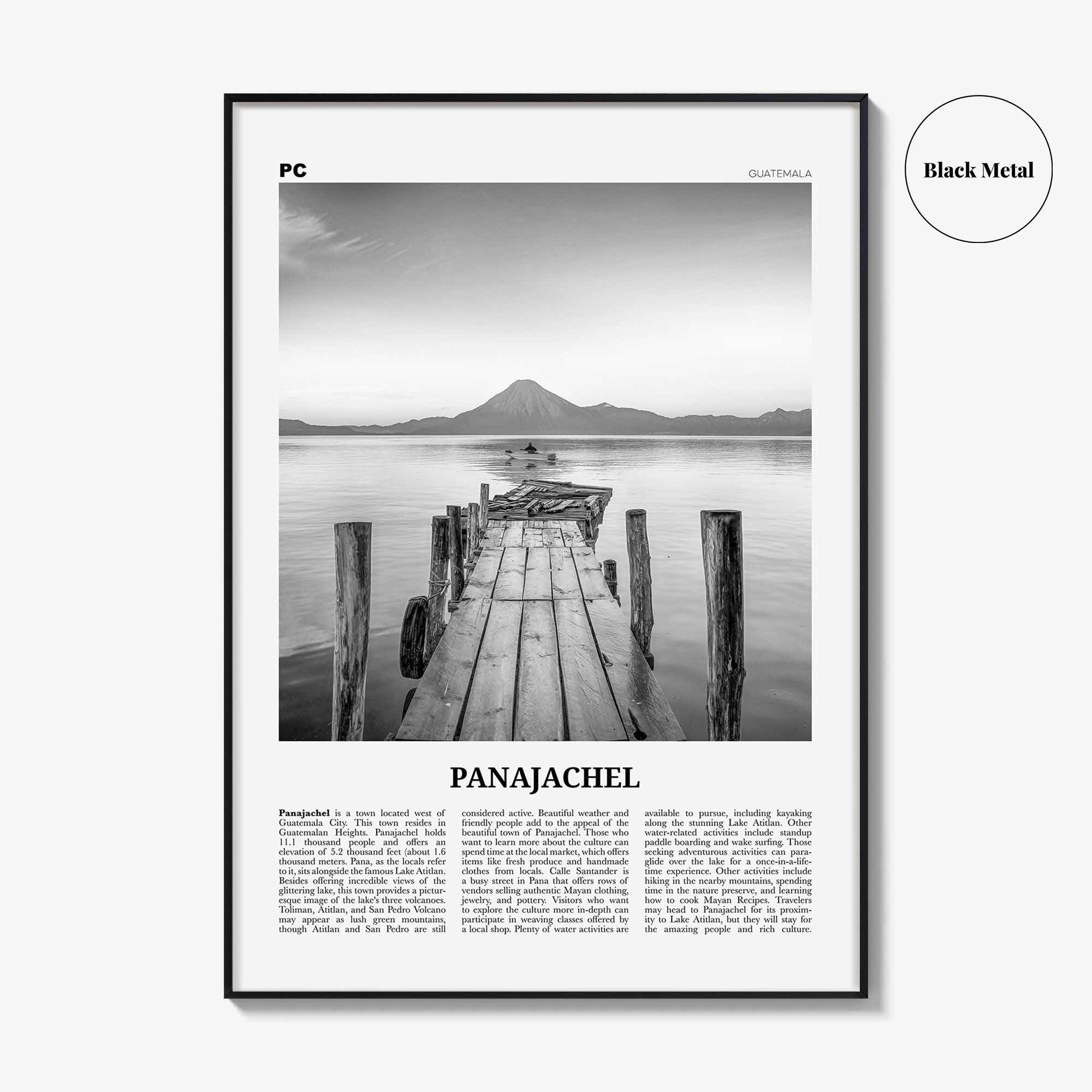 Panajachel Print Black and White, Panajachel Wall Art, Panajachel Poster, Panajachel Photo, Panajachel Wall Décor, Panajachel Map, Guatemala