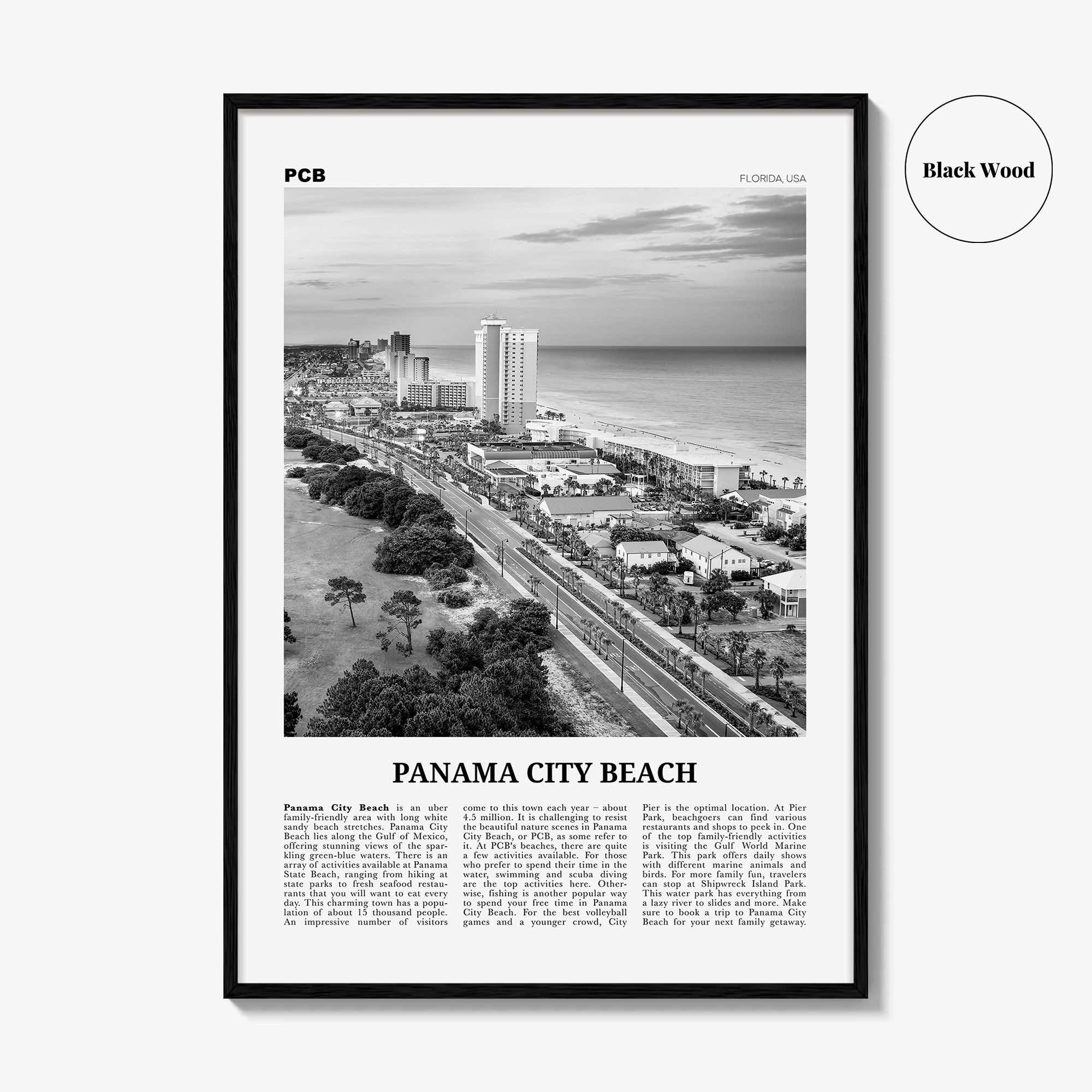 Panama City Beach Print Black and White Florida, Panama City Beach Wall Art, Panama City Beach Poster, Panama City Beach Photo, USA