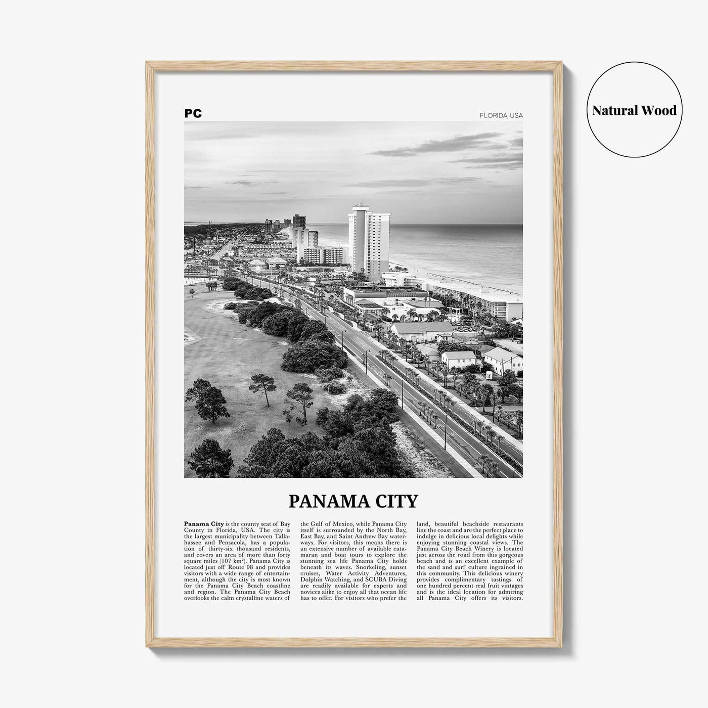 Panama City Print Black and White Florida, Panama City Wall Art, Panama City Poster, Panama City Photo, Panama City Map, USA, United States