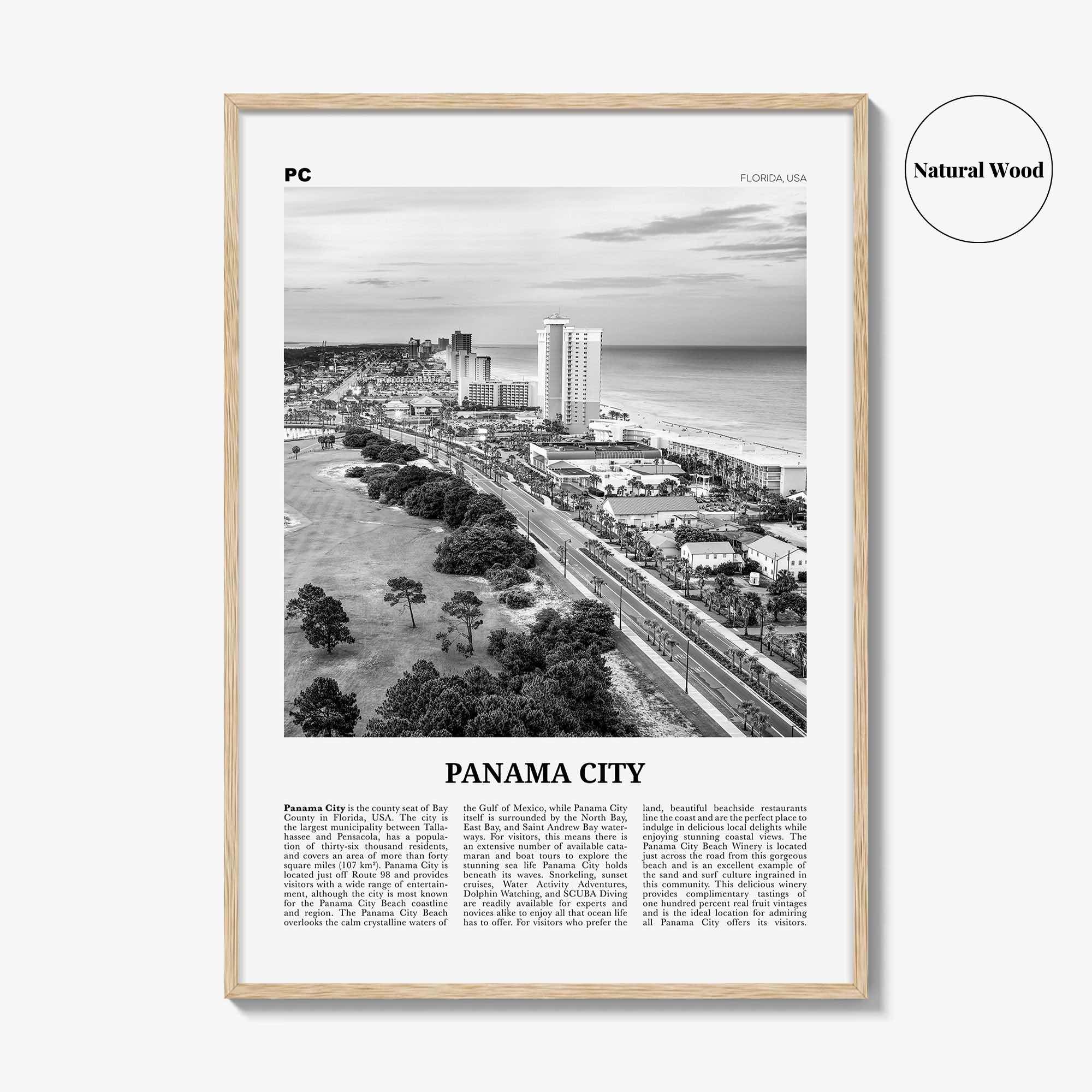 Panama City Print Black and White Florida, Panama City Wall Art, Panama City Poster, Panama City Photo, Panama City Map, USA, United States
