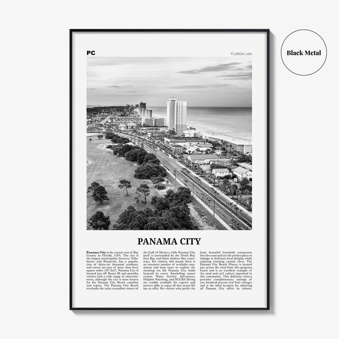 Panama City Print Black and White Florida, Panama City Wall Art, Panama City Poster, Panama City Photo, Panama City Map, USA, United States