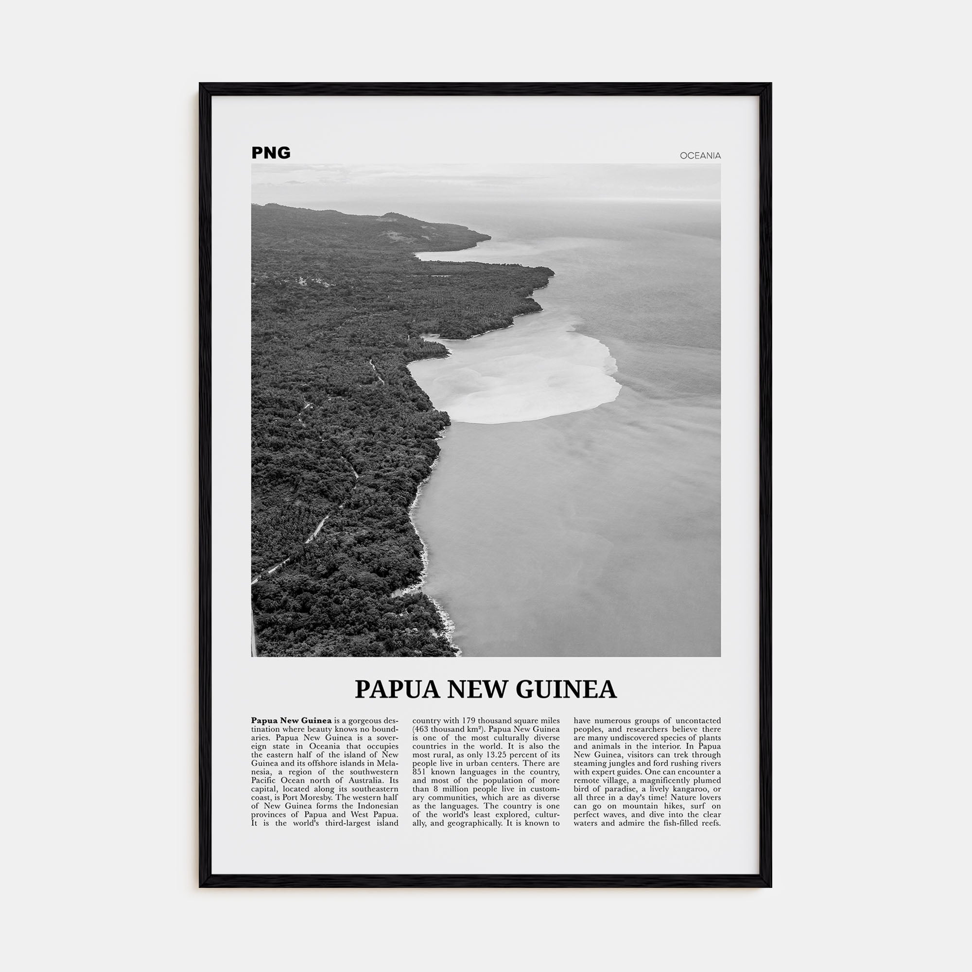 Papua New Guinea Travel B&W Poster