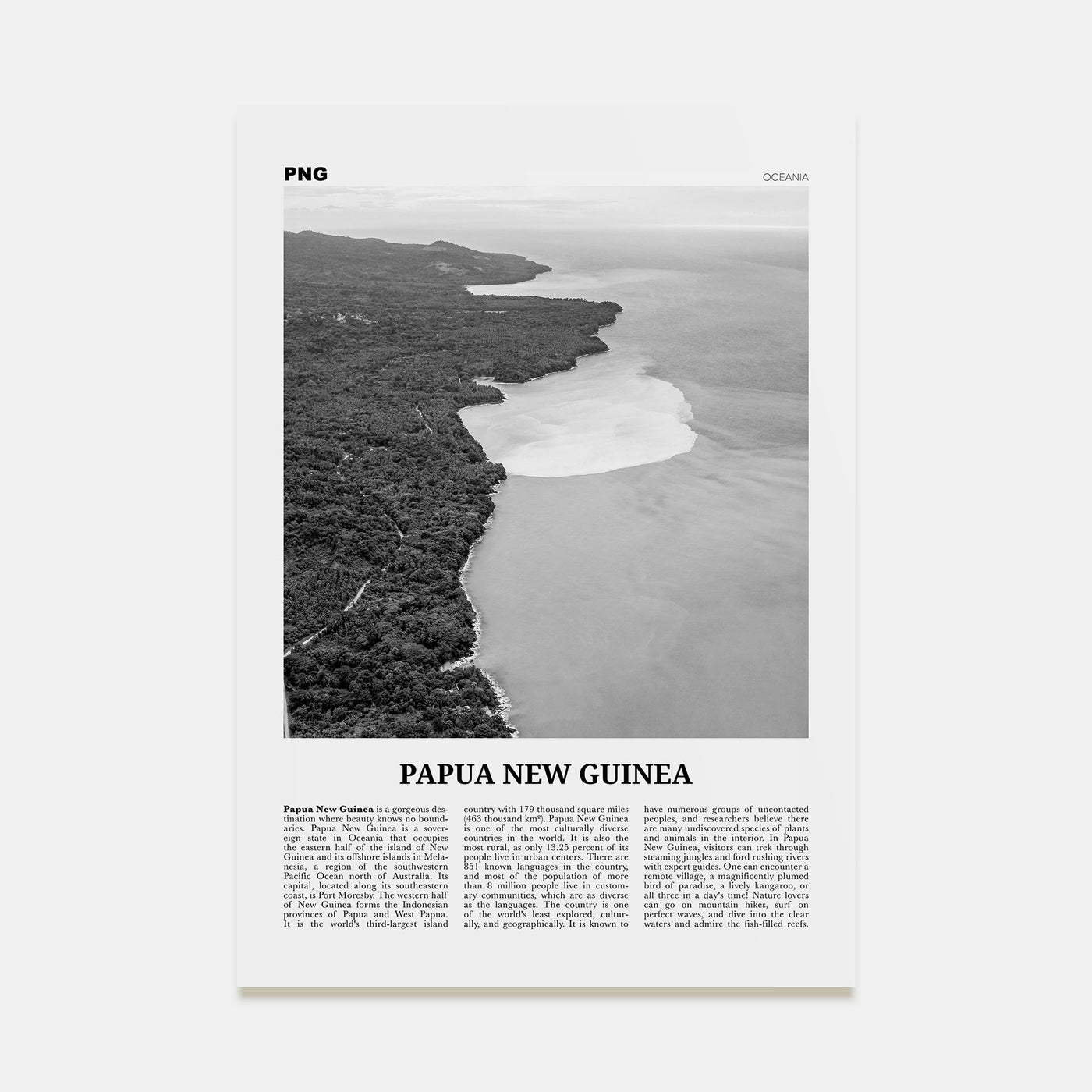 Papua New Guinea Travel B&W Poster