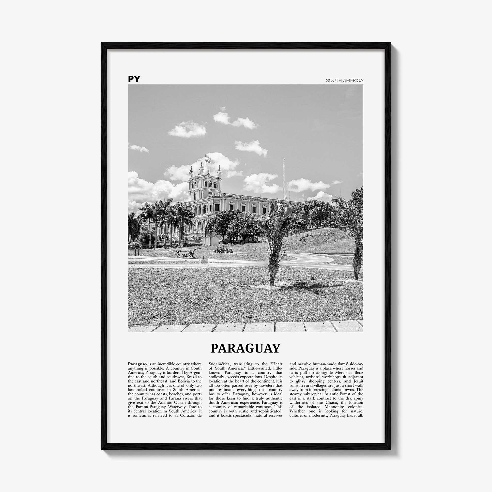 Paraguay Print Black and White No 2, Paraguay Wall Art, Paraguay Poster, Paraguay Photo, Paraguay Wall Décor, Paraguay Map, Paraguay