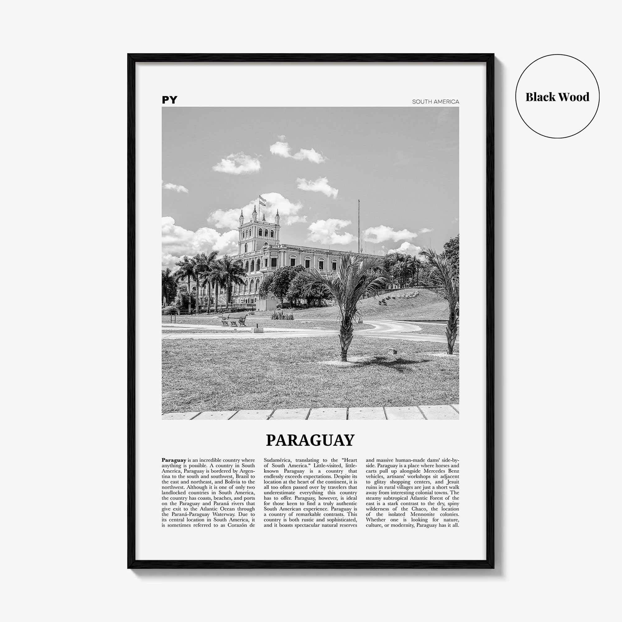 Paraguay Print Black and White No 2, Paraguay Wall Art, Paraguay Poster, Paraguay Photo, Paraguay Wall Décor, Paraguay Map, Paraguay