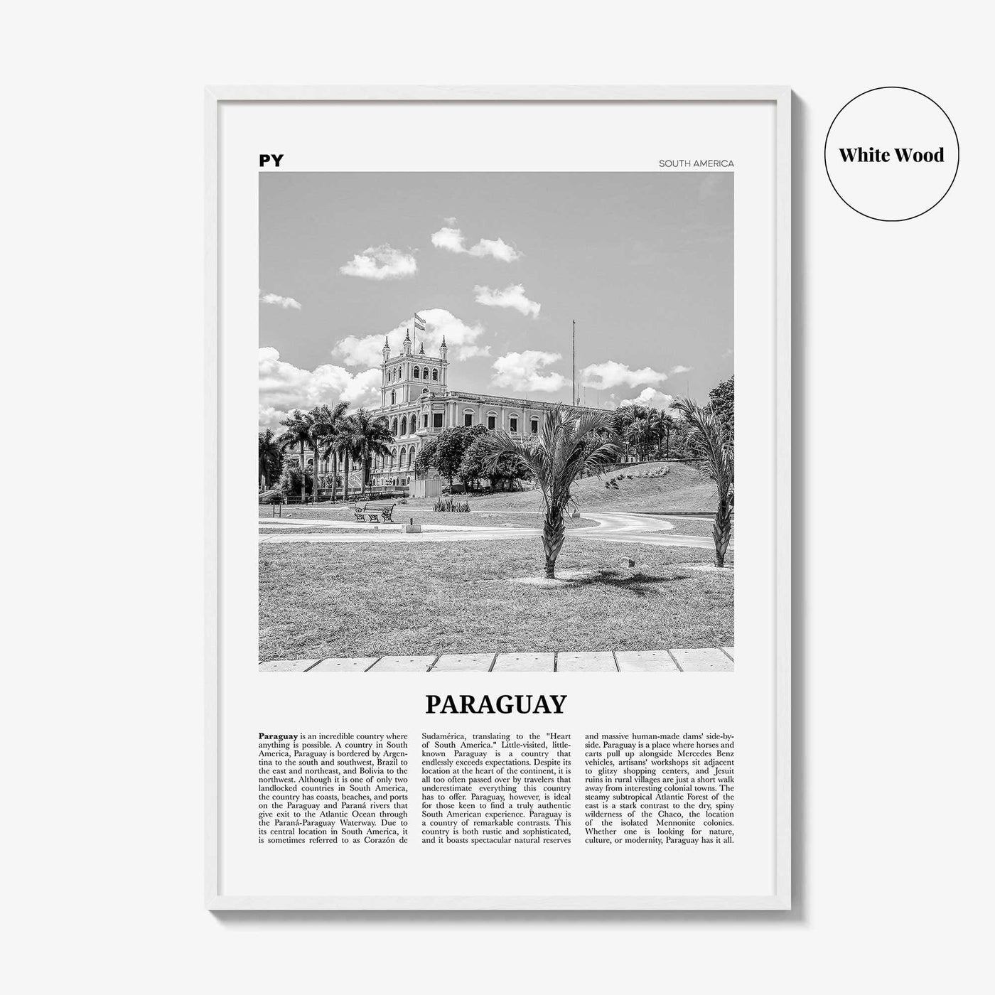 Paraguay Print Black and White No 2, Paraguay Wall Art, Paraguay Poster, Paraguay Photo, Paraguay Wall Décor, Paraguay Map, Paraguay
