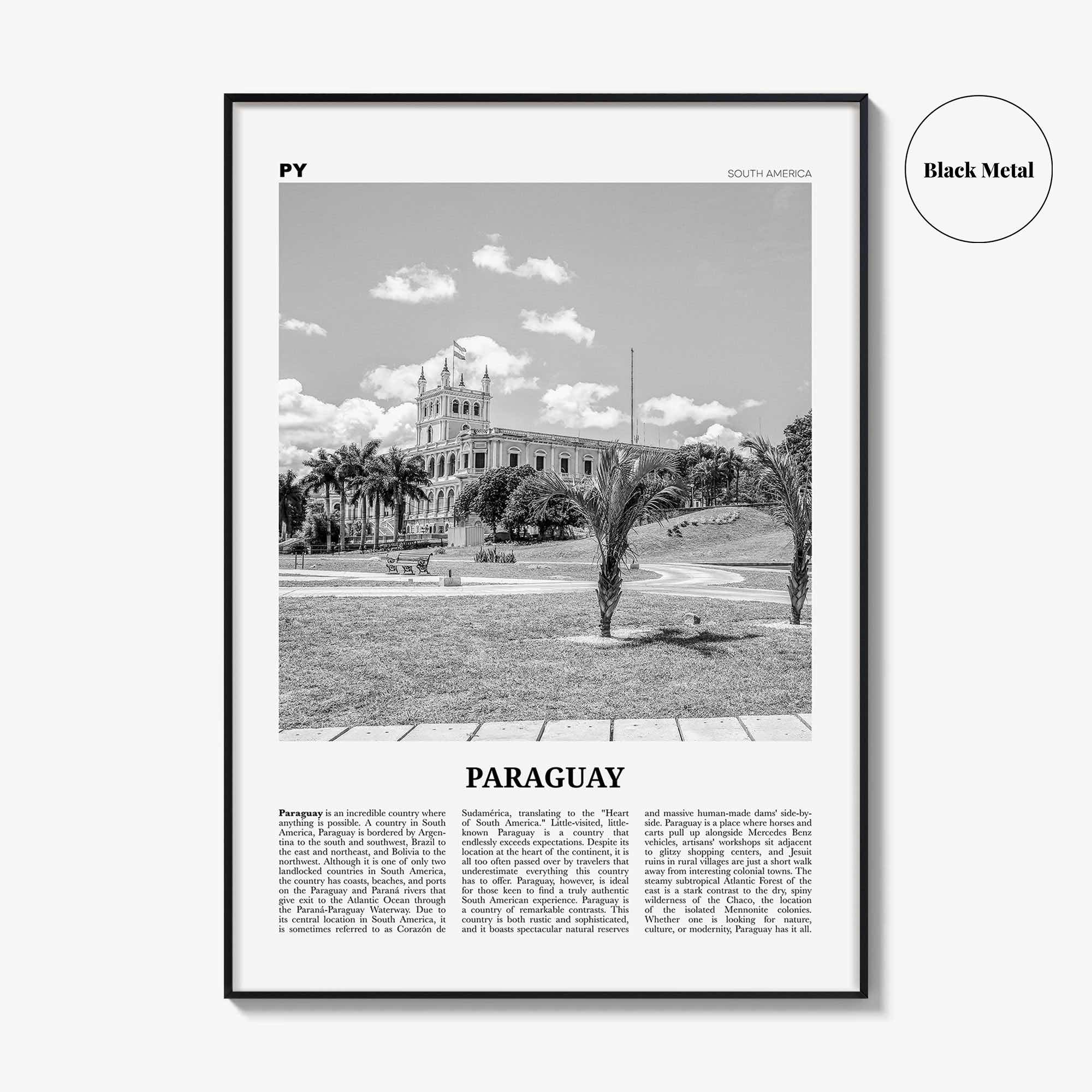 Paraguay Print Black and White No 2, Paraguay Wall Art, Paraguay Poster, Paraguay Photo, Paraguay Wall Décor, Paraguay Map, Paraguay