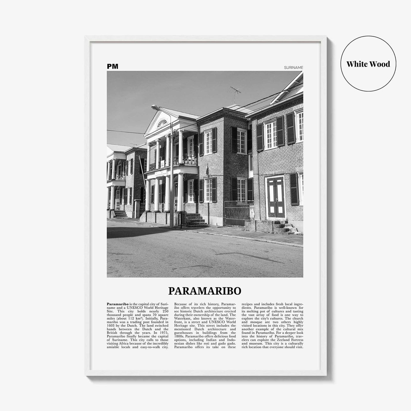 Paramaribo Print Black and White, Paramaribo Wall Art, Paramaribo Poster, Paramaribo Photo, Paramaribo Wall Décor, Paramaribo Map, Suriname
