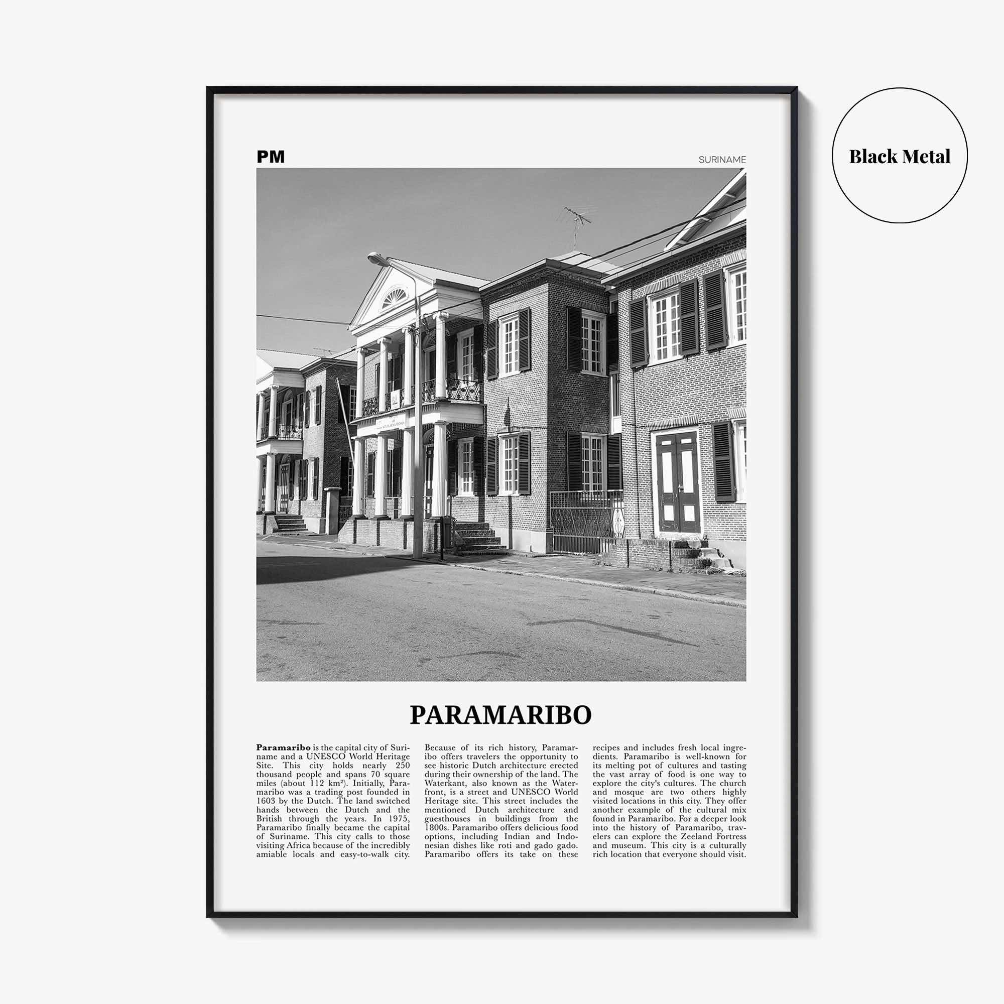Paramaribo Print Black and White, Paramaribo Wall Art, Paramaribo Poster, Paramaribo Photo, Paramaribo Wall Décor, Paramaribo Map, Suriname