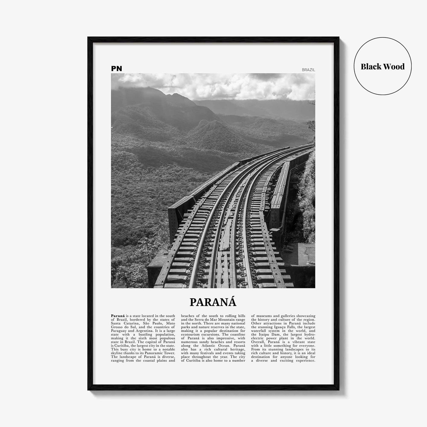 Parana Print Black and White, Paraná Wall Art, Paraná Poster, Paraná Photo, Paraná Wall Décor, Paraná Map, Brazil