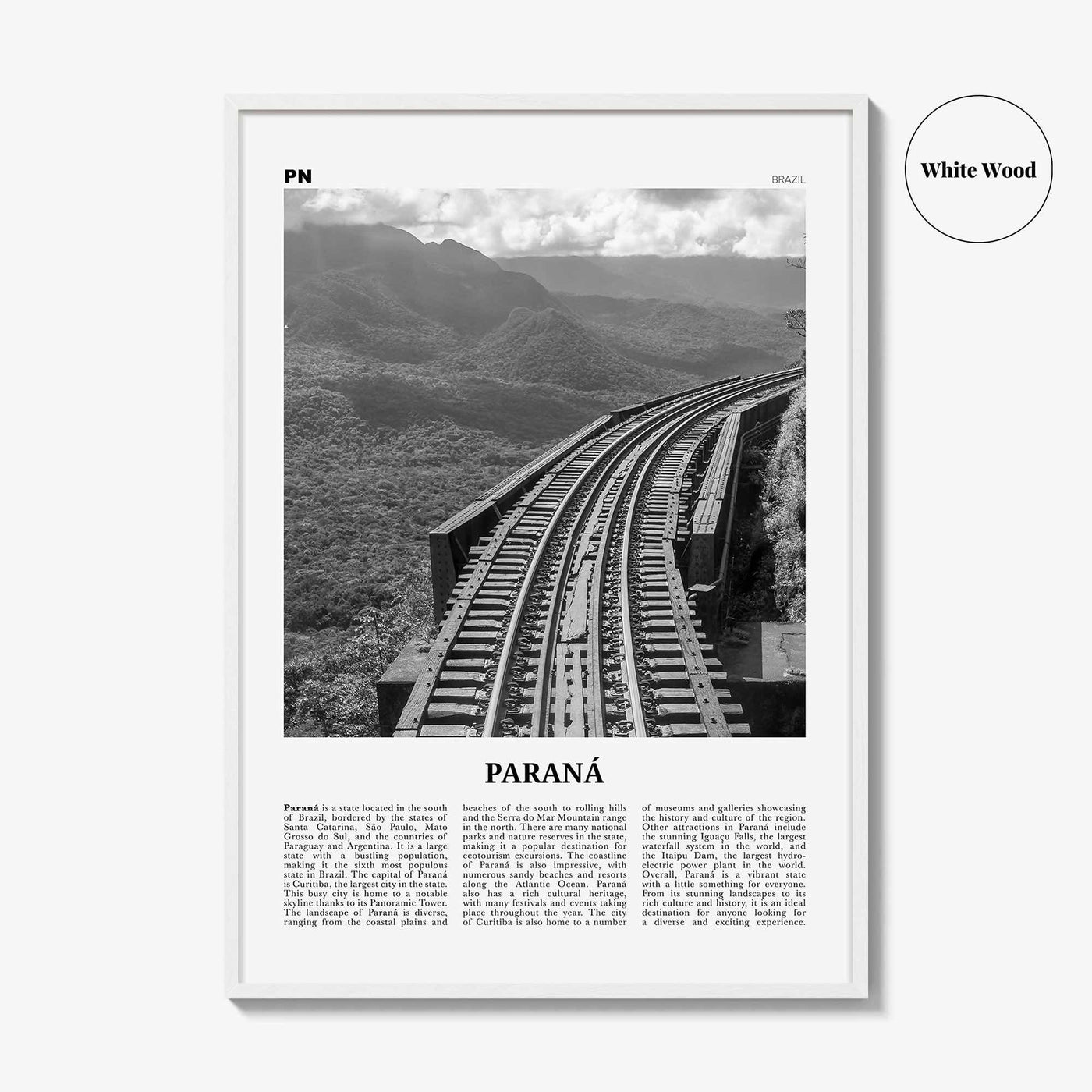 Parana Print Black and White, Paraná Wall Art, Paraná Poster, Paraná Photo, Paraná Wall Décor, Paraná Map, Brazil