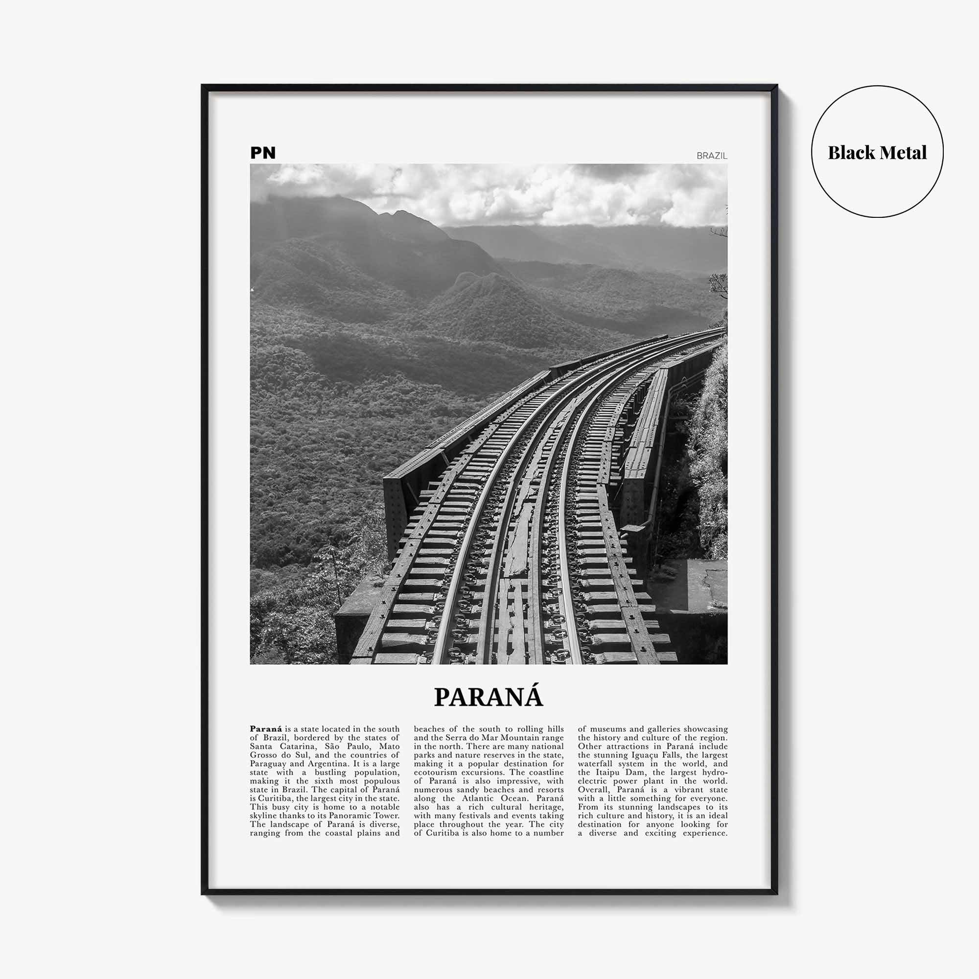 Parana Print Black and White, Paraná Wall Art, Paraná Poster, Paraná Photo, Paraná Wall Décor, Paraná Map, Brazil