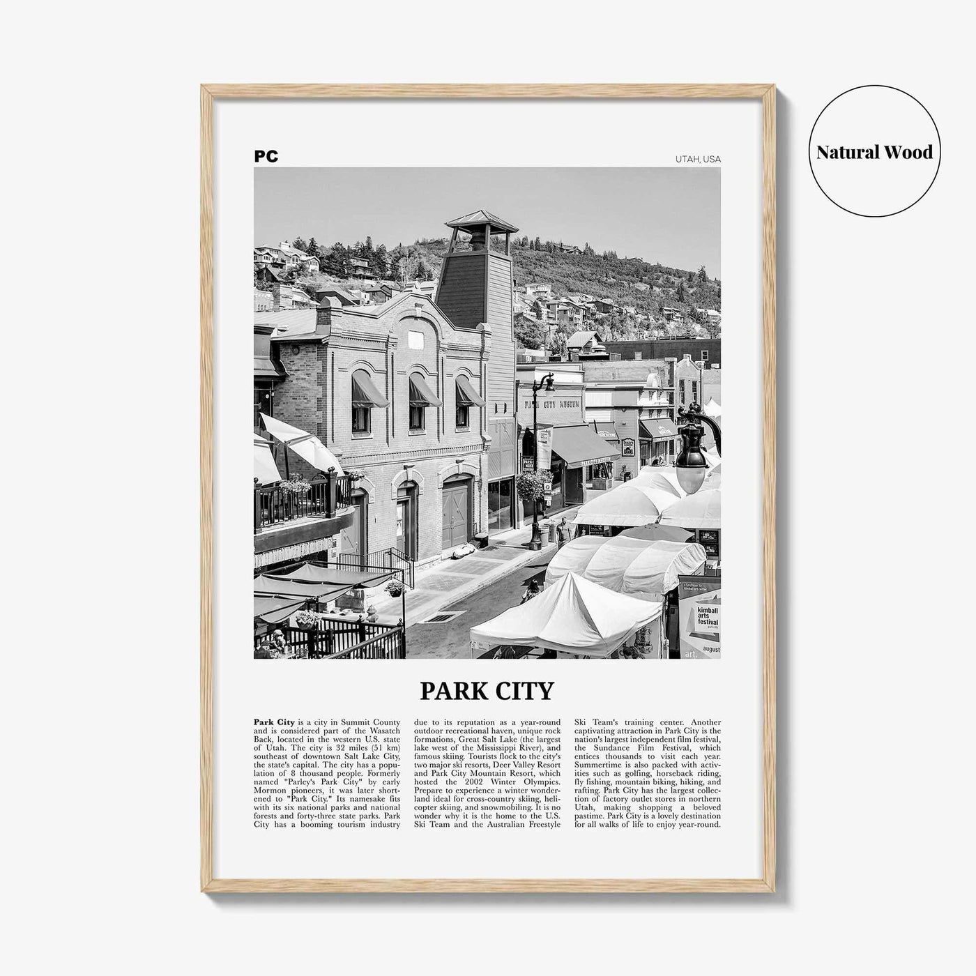 Park City Print Black and White, Park City Wall Art, Park City Poster, Park City Photo, Utah, USA, United States, North America