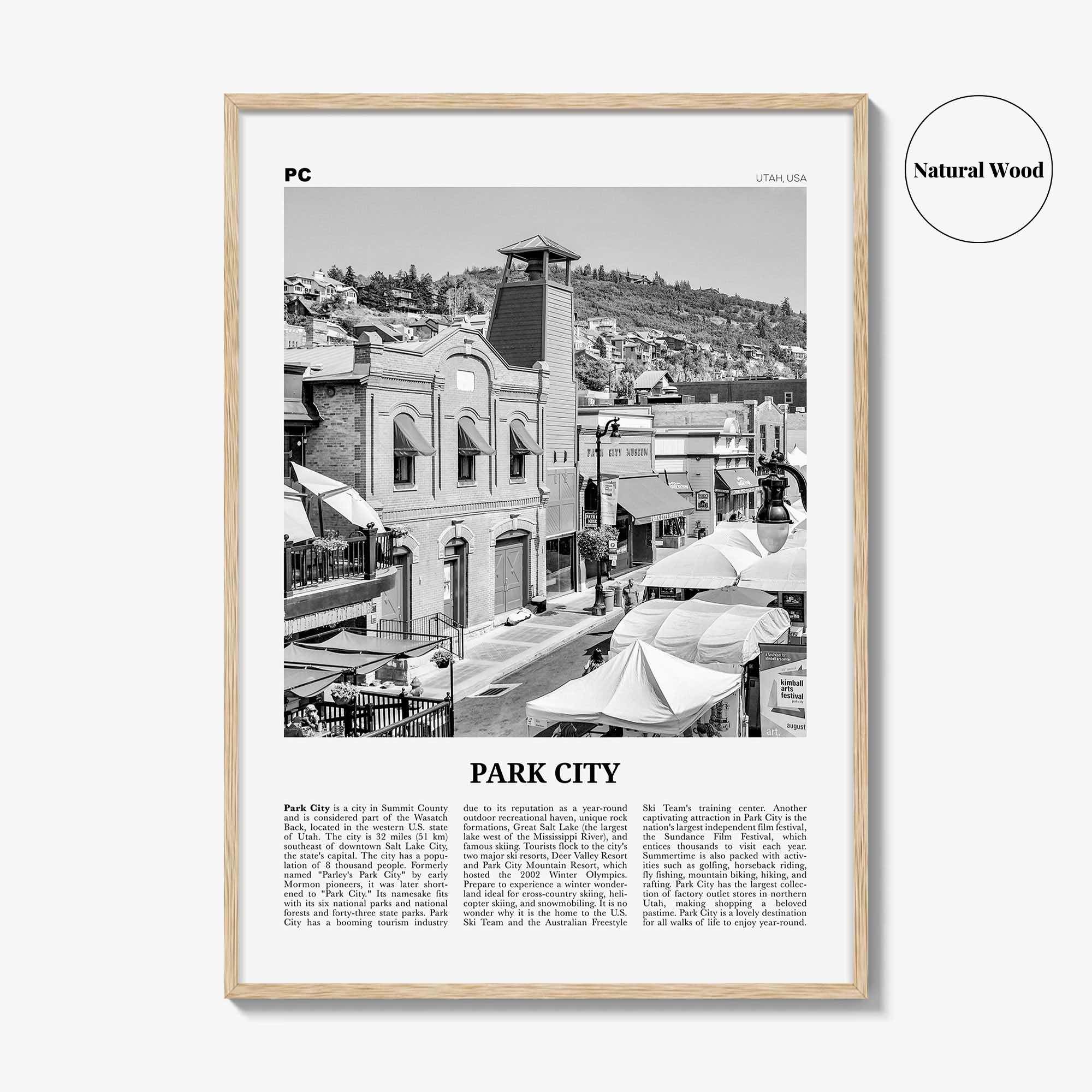 Park City Print Black and White, Park City Wall Art, Park City Poster, Park City Photo, Utah, USA, United States, North America