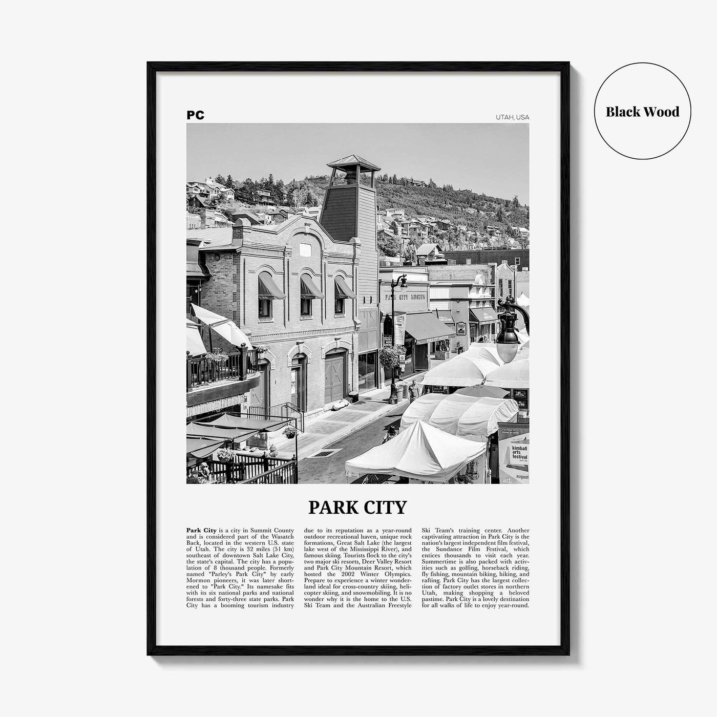 Park City Print Black and White, Park City Wall Art, Park City Poster, Park City Photo, Utah, USA, United States, North America