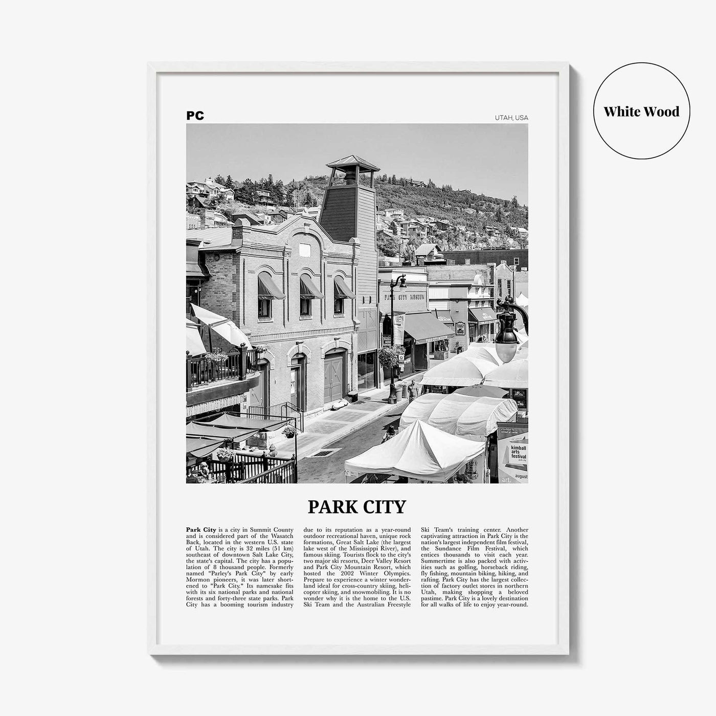 Park City Print Black and White, Park City Wall Art, Park City Poster, Park City Photo, Utah, USA, United States, North America