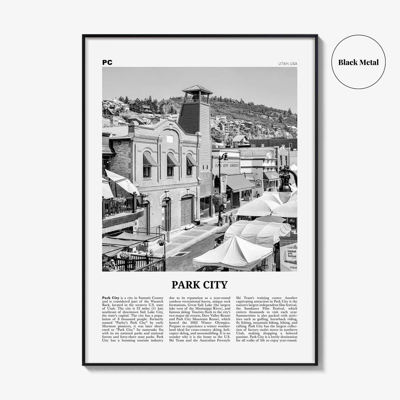 Park City Print Black and White, Park City Wall Art, Park City Poster, Park City Photo, Utah, USA, United States, North America