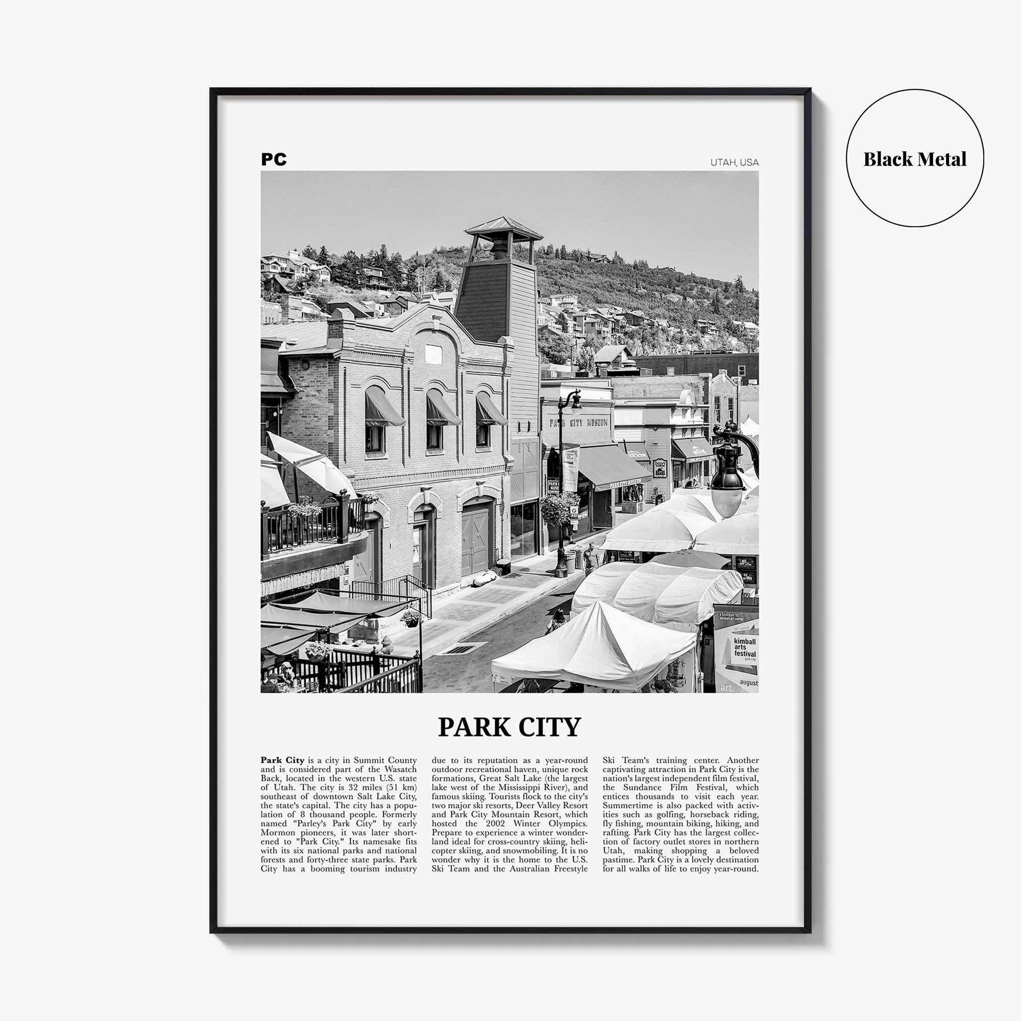 Park City Print Black and White, Park City Wall Art, Park City Poster, Park City Photo, Utah, USA, United States, North America