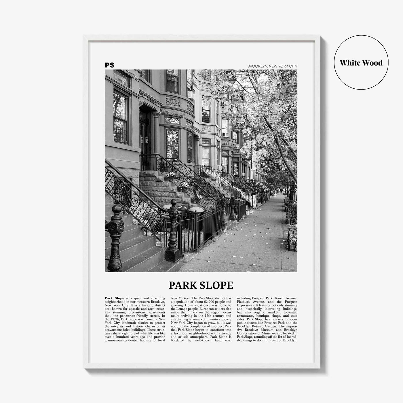 Park Slope Print Black and White, Park Slope Wall Art, Park Slope Poster, Park Slope Photo, Park Slope Wall Décor, Brooklyn, New York, USA
