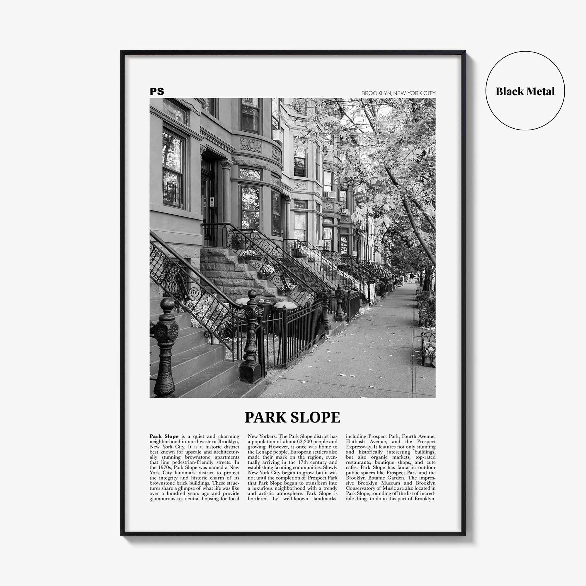 Park Slope Print Black and White, Park Slope Wall Art, Park Slope Poster, Park Slope Photo, Park Slope Wall Décor, Brooklyn, New York, USA