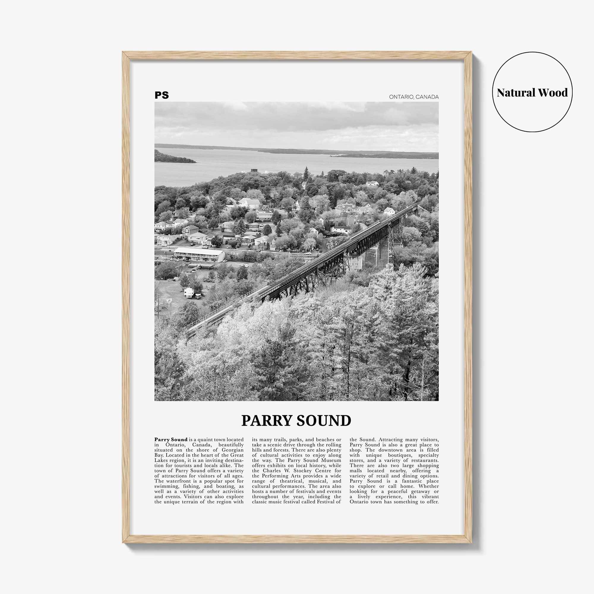 Parry Sound Print Black and White, Parry Sound Wall Art, Parry Sound Poster, Parry Sound Photo, Parry Sound Wall Décor, Parry Sound Map