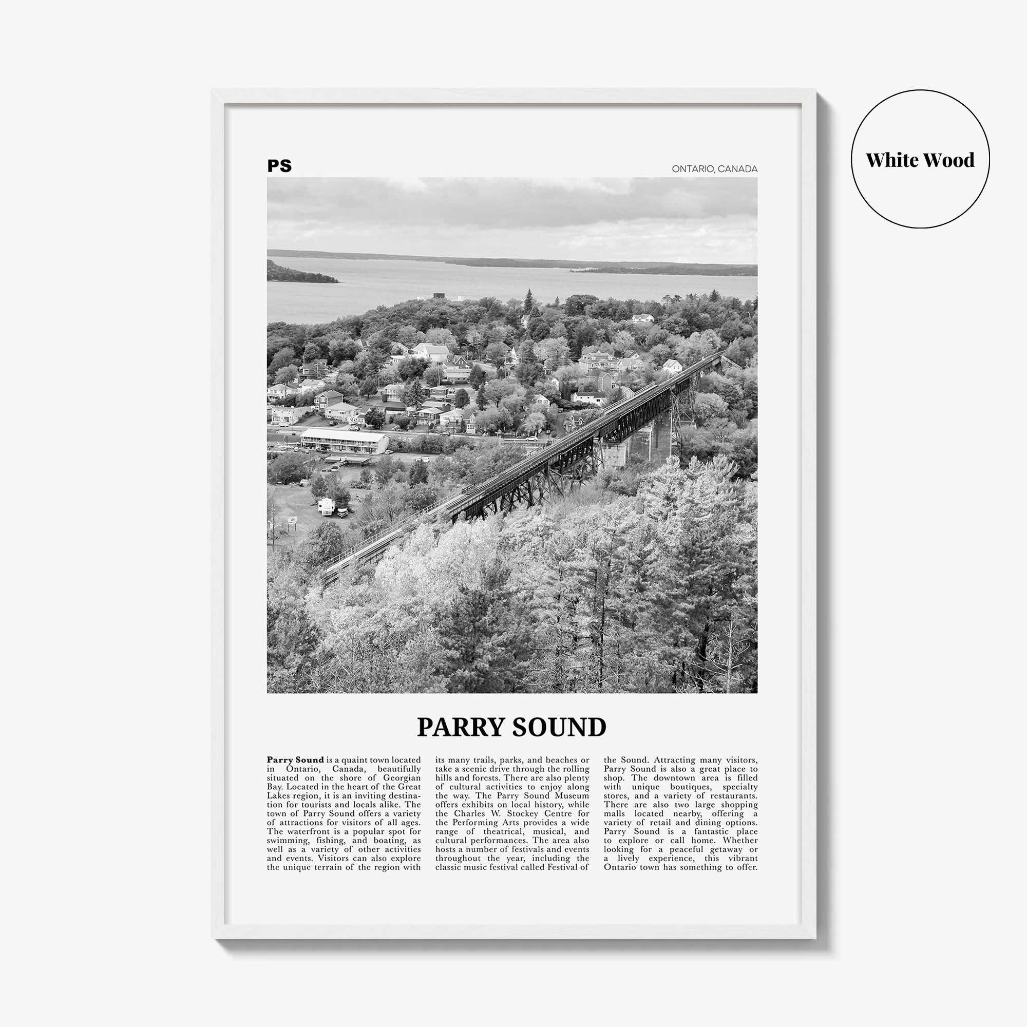 Parry Sound Print Black and White, Parry Sound Wall Art, Parry Sound Poster, Parry Sound Photo, Parry Sound Wall Décor, Parry Sound Map
