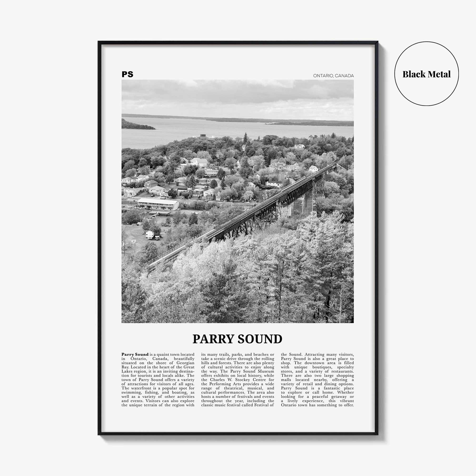 Parry Sound Print Black and White, Parry Sound Wall Art, Parry Sound Poster, Parry Sound Photo, Parry Sound Wall Décor, Parry Sound Map