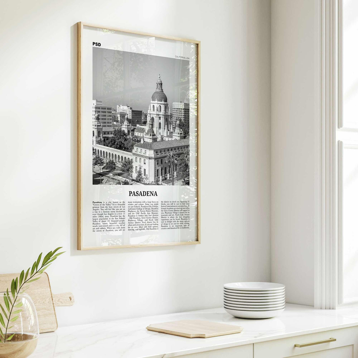 Pasadena Print Black and White, Pasadena Wall Art, Pasadena Poster, Pasadena Photo, Pasadena, California, USA, United States, North America