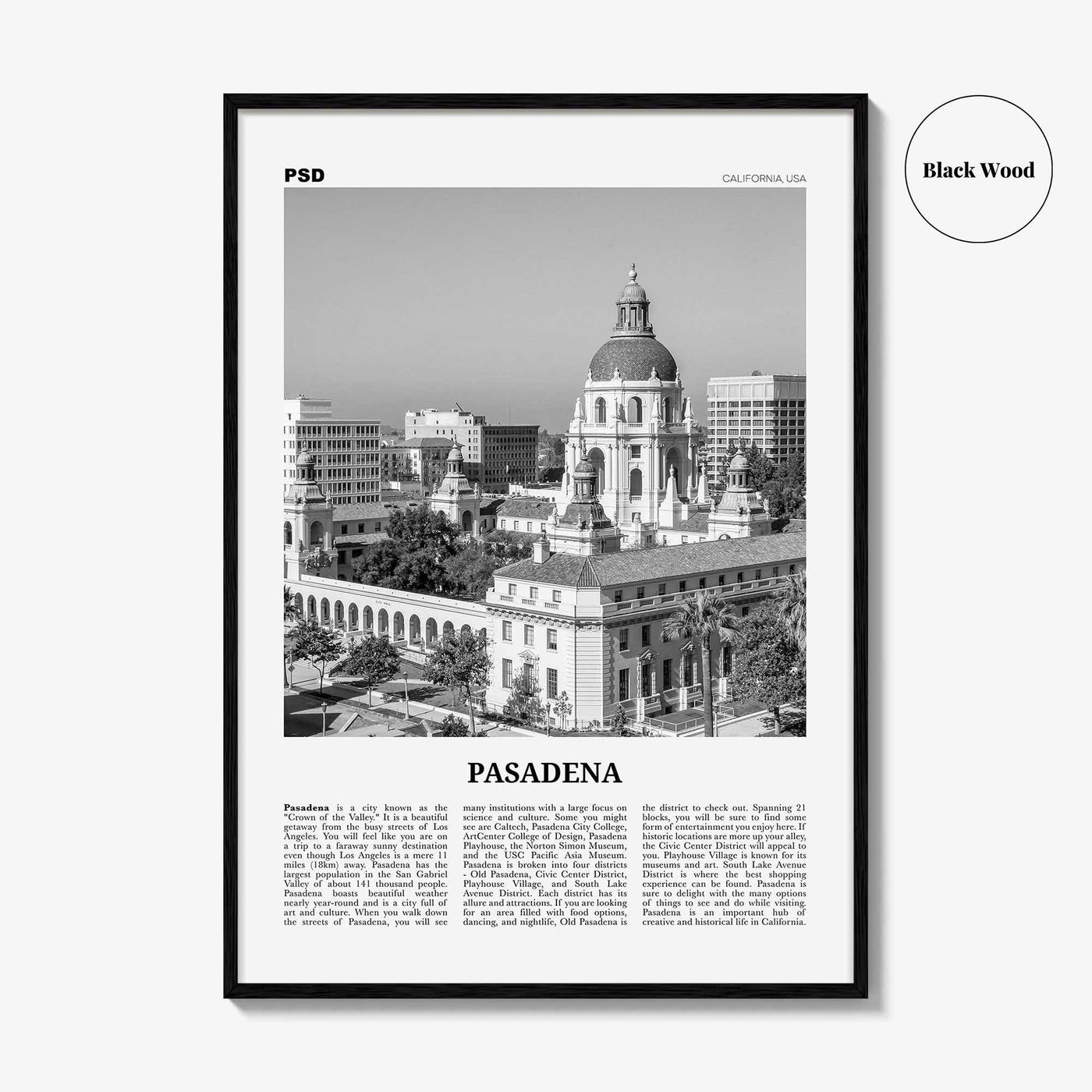 Pasadena Print Black and White, Pasadena Wall Art, Pasadena Poster, Pasadena Photo, Pasadena, California, USA, United States, North America