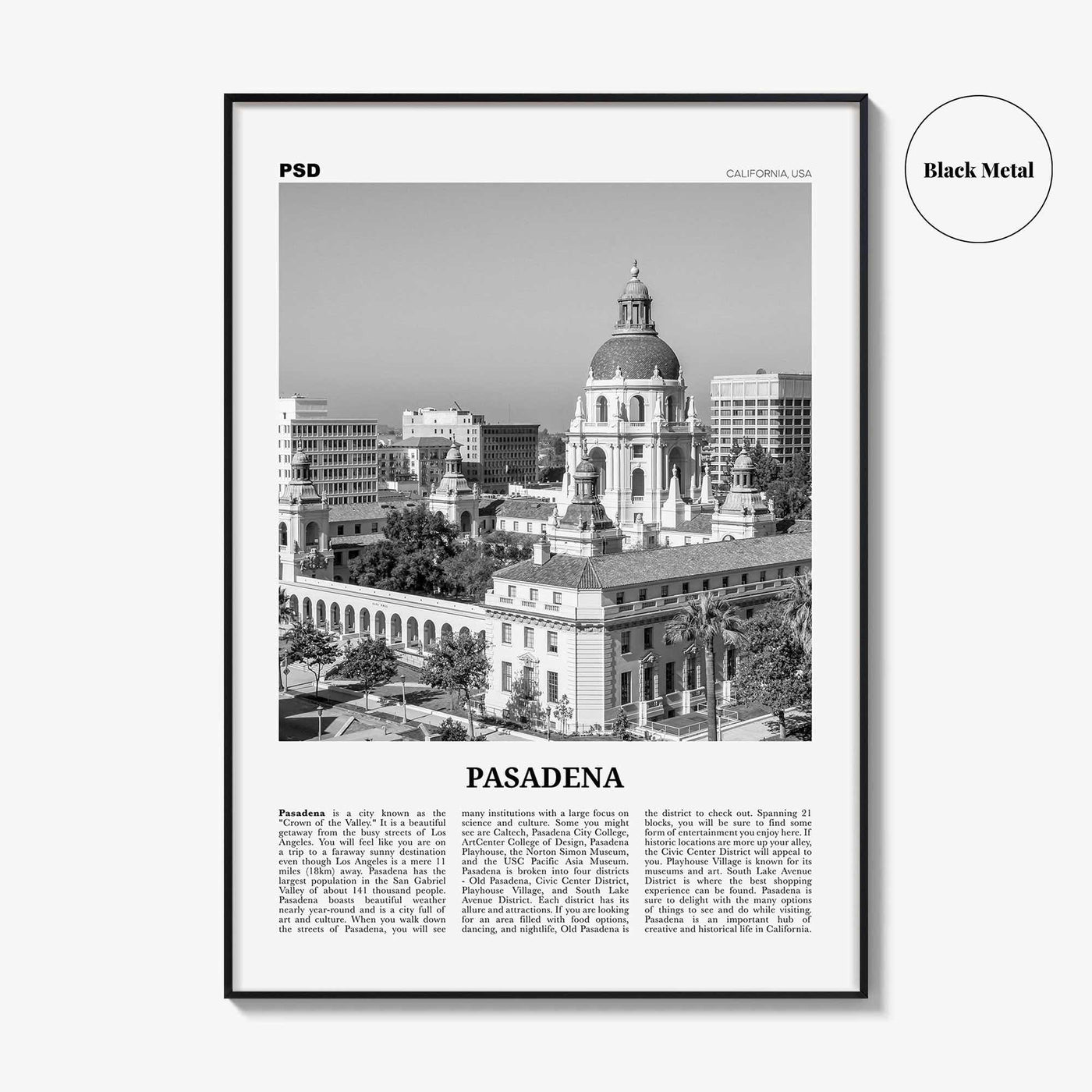 Pasadena Print Black and White, Pasadena Wall Art, Pasadena Poster, Pasadena Photo, Pasadena, California, USA, United States, North America