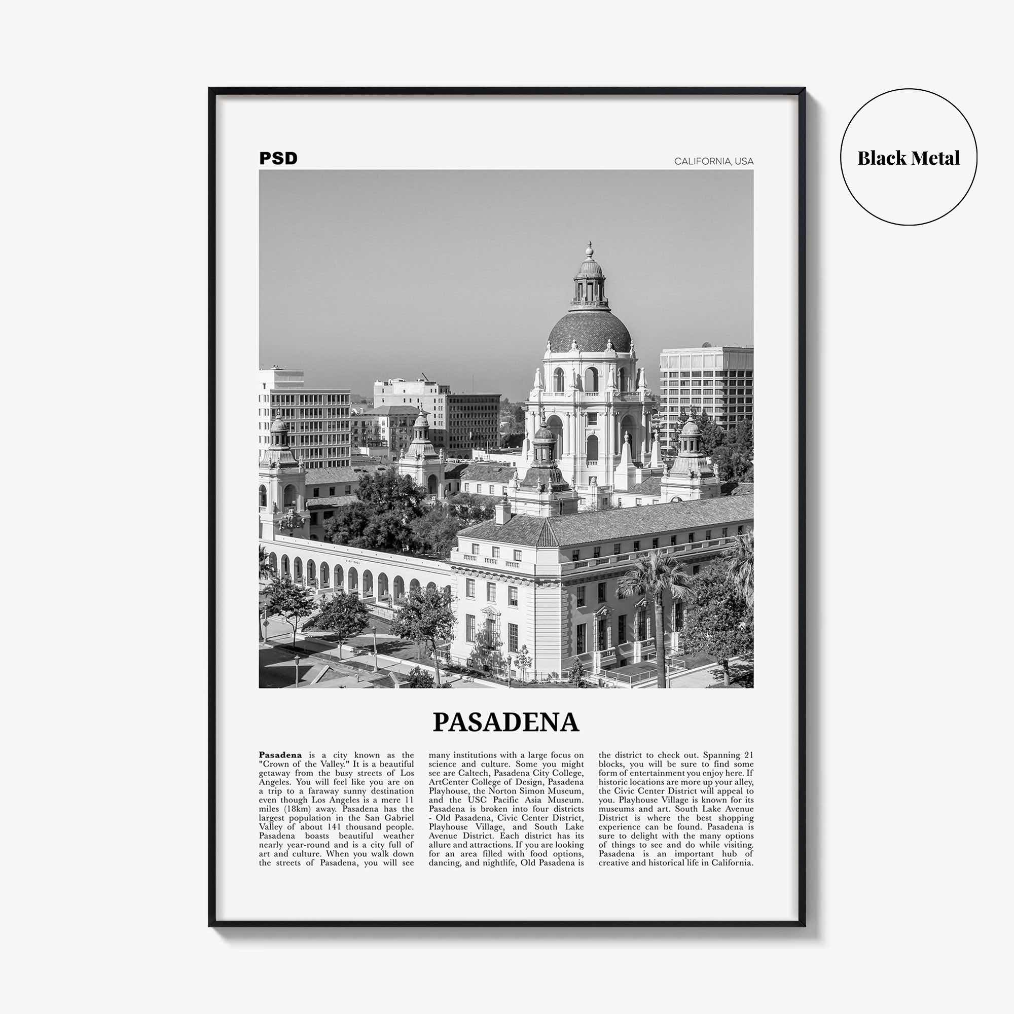 Pasadena Print Black and White, Pasadena Wall Art, Pasadena Poster, Pasadena Photo, Pasadena, California, USA, United States, North America
