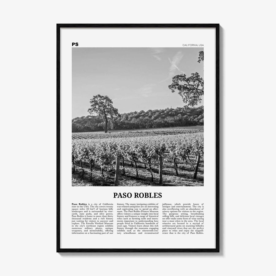 Paso Robles Print Black and White, Paso Robles Wall Art, Paso Robles Poster, Paso Robles Photo, Paso Robles Map, California, USA