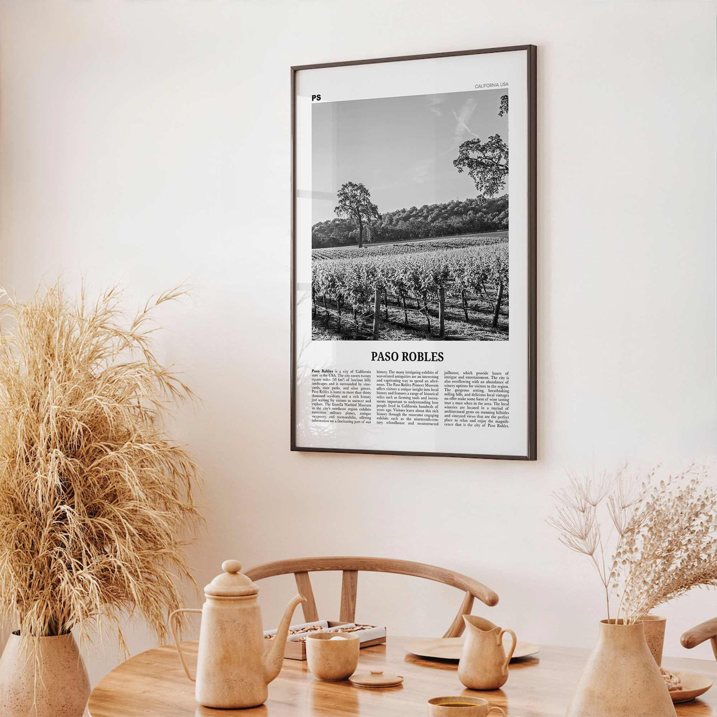 Paso Robles Print Black and White, Paso Robles Wall Art, Paso Robles Poster, Paso Robles Photo, Paso Robles Map, California, USA