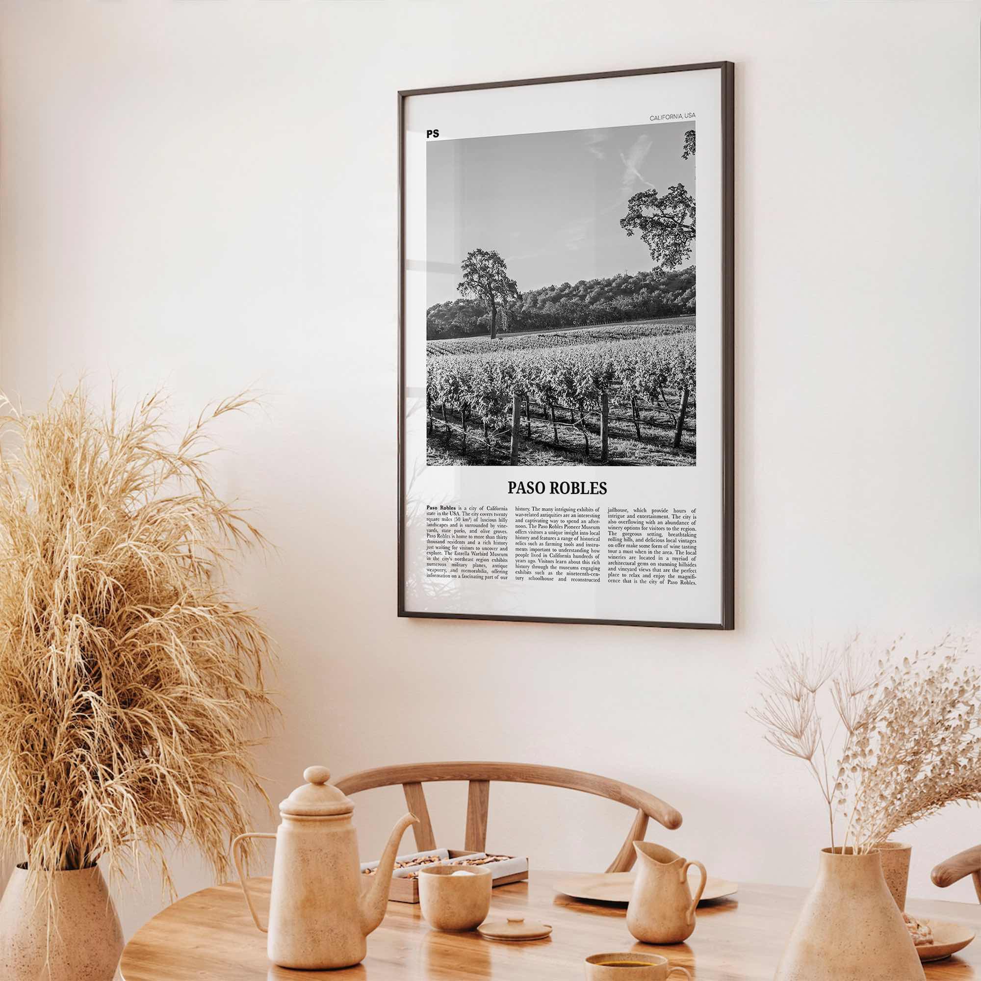 Paso Robles Print Black and White, Paso Robles Wall Art, Paso Robles Poster, Paso Robles Photo, Paso Robles Map, California, USA