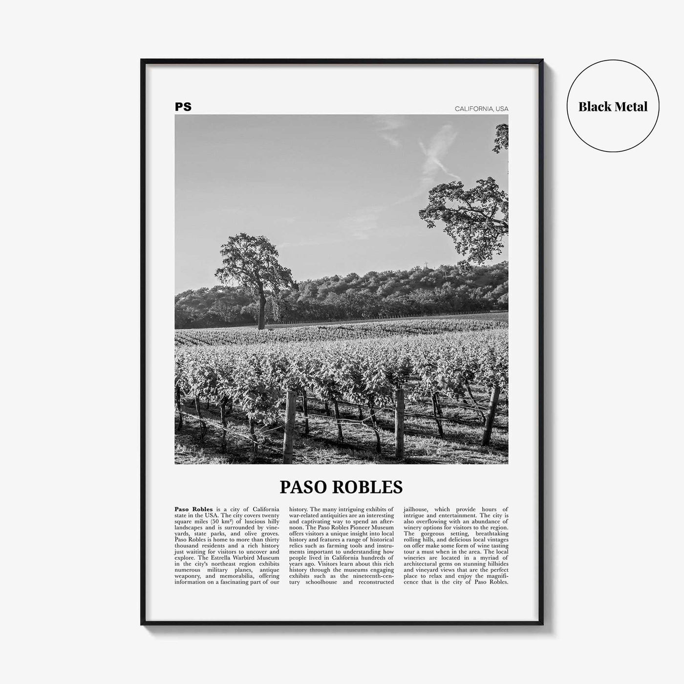 Paso Robles Print Black and White, Paso Robles Wall Art, Paso Robles Poster, Paso Robles Photo, Paso Robles Map, California, USA