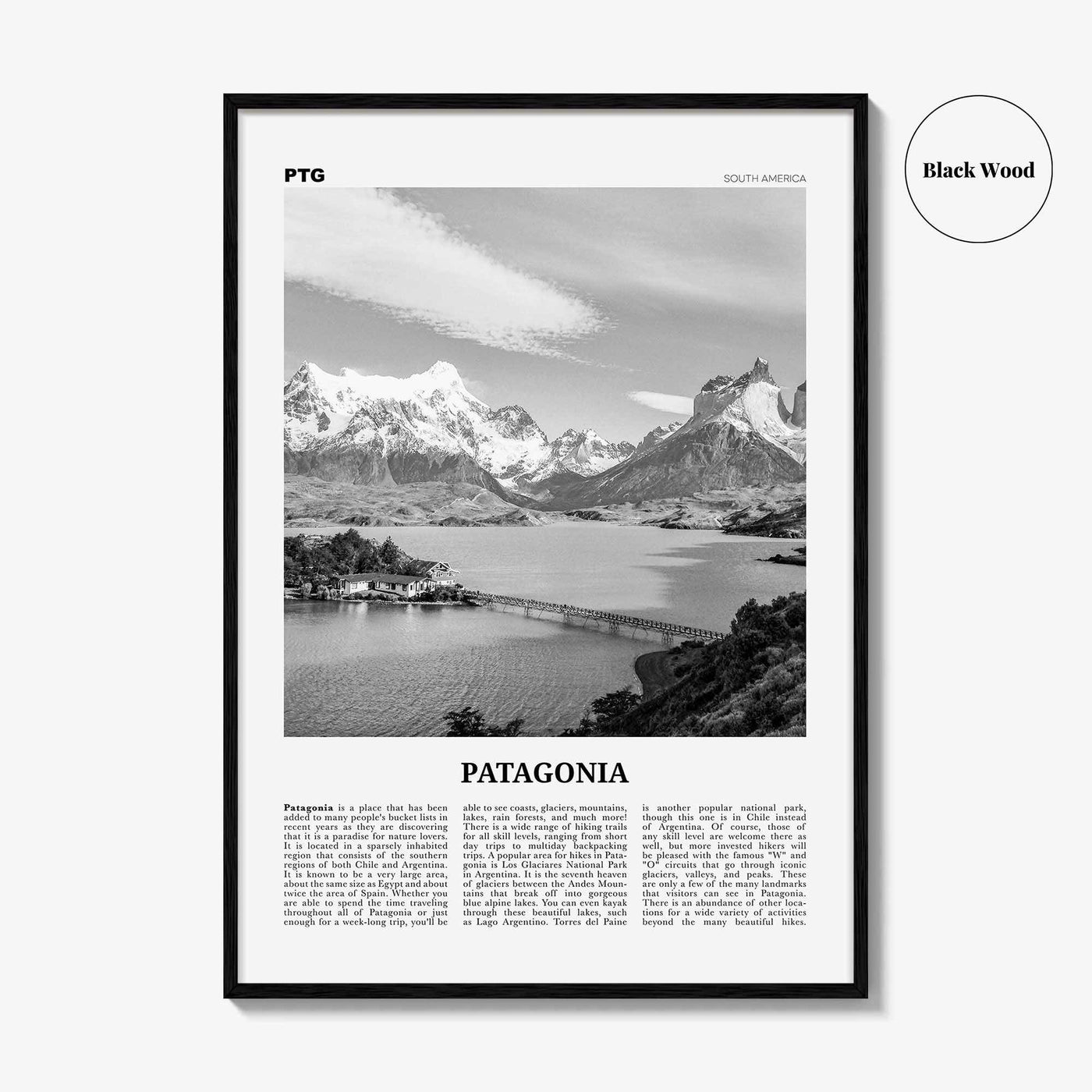Patagonia Print Black and White, Patagonia Wall Art, Patagonia Poster, Patagonia Photo, Argentina, Chile, South America