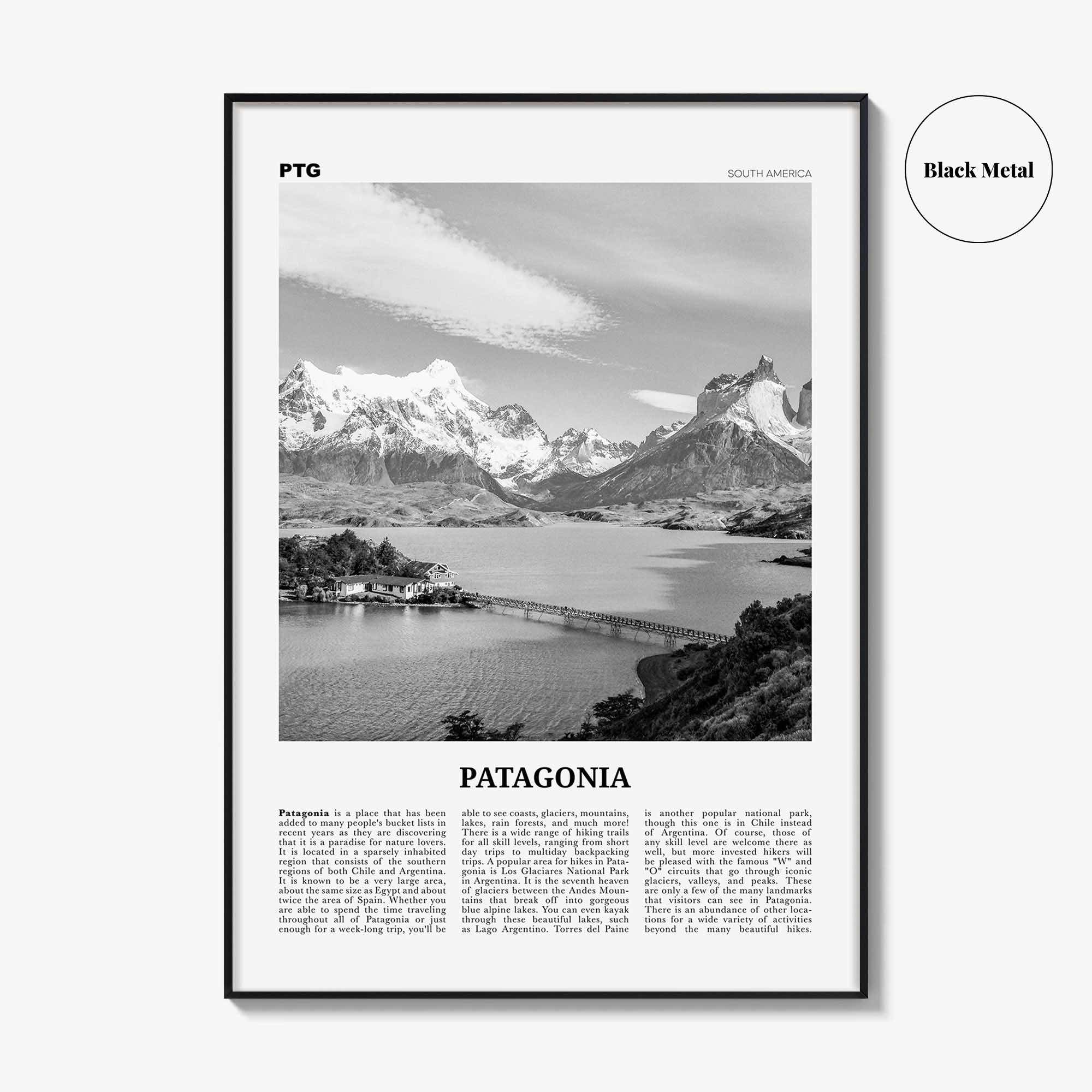 Patagonia Print Black and White, Patagonia Wall Art, Patagonia Poster, Patagonia Photo, Argentina, Chile, South America
