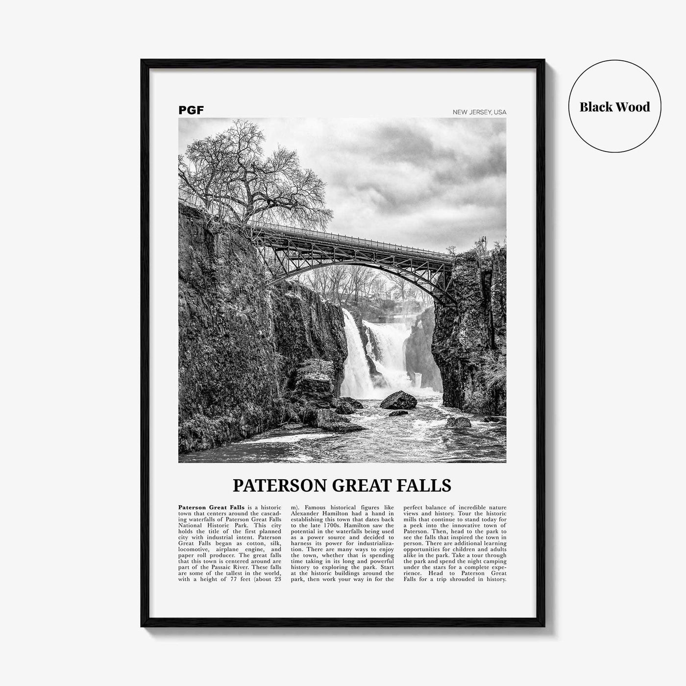 Paterson Great Falls Print Black and White, Paterson Great Falls Wall Art, Paterson Great Falls Poster, Paterson Great Falls Photo