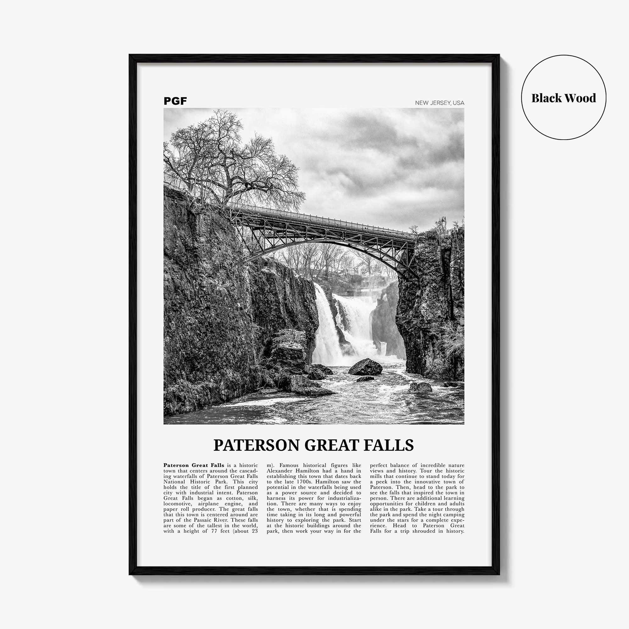 Paterson Great Falls Print Black and White, Paterson Great Falls Wall Art, Paterson Great Falls Poster, Paterson Great Falls Photo