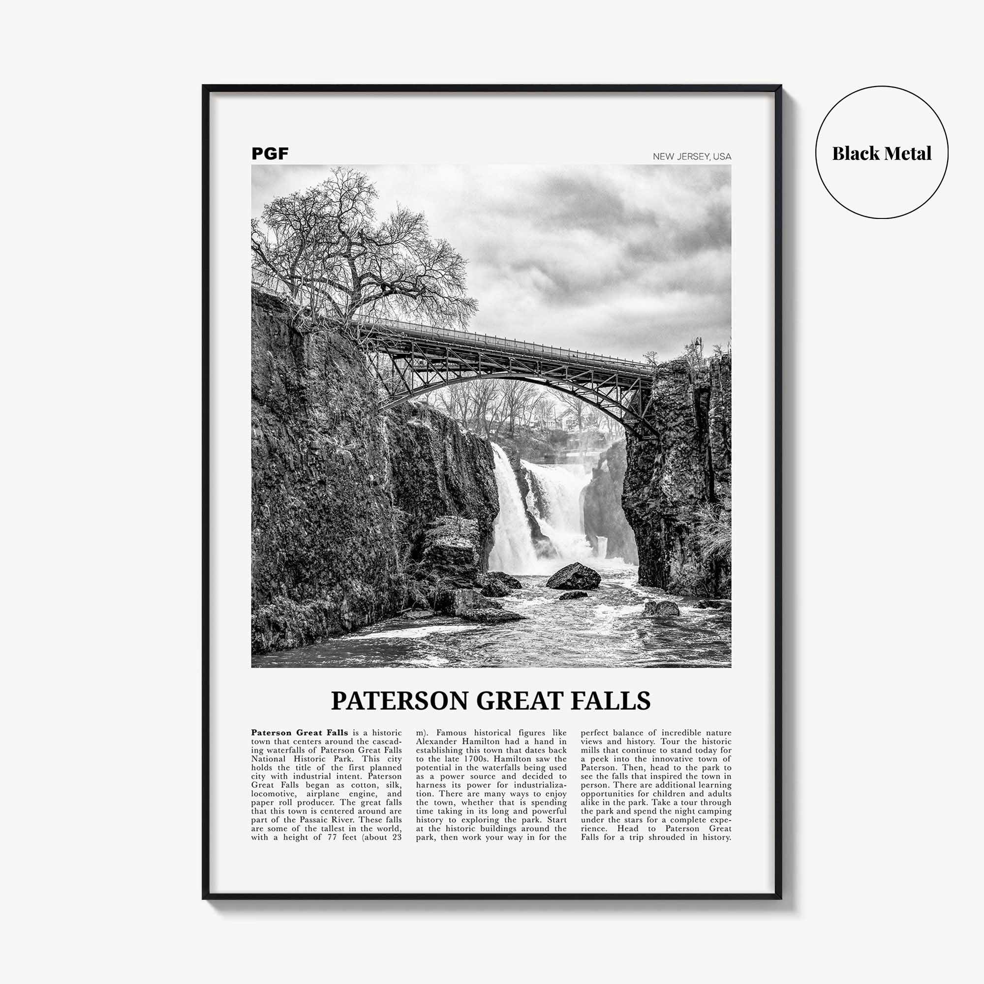 Paterson Great Falls Print Black and White, Paterson Great Falls Wall Art, Paterson Great Falls Poster, Paterson Great Falls Photo