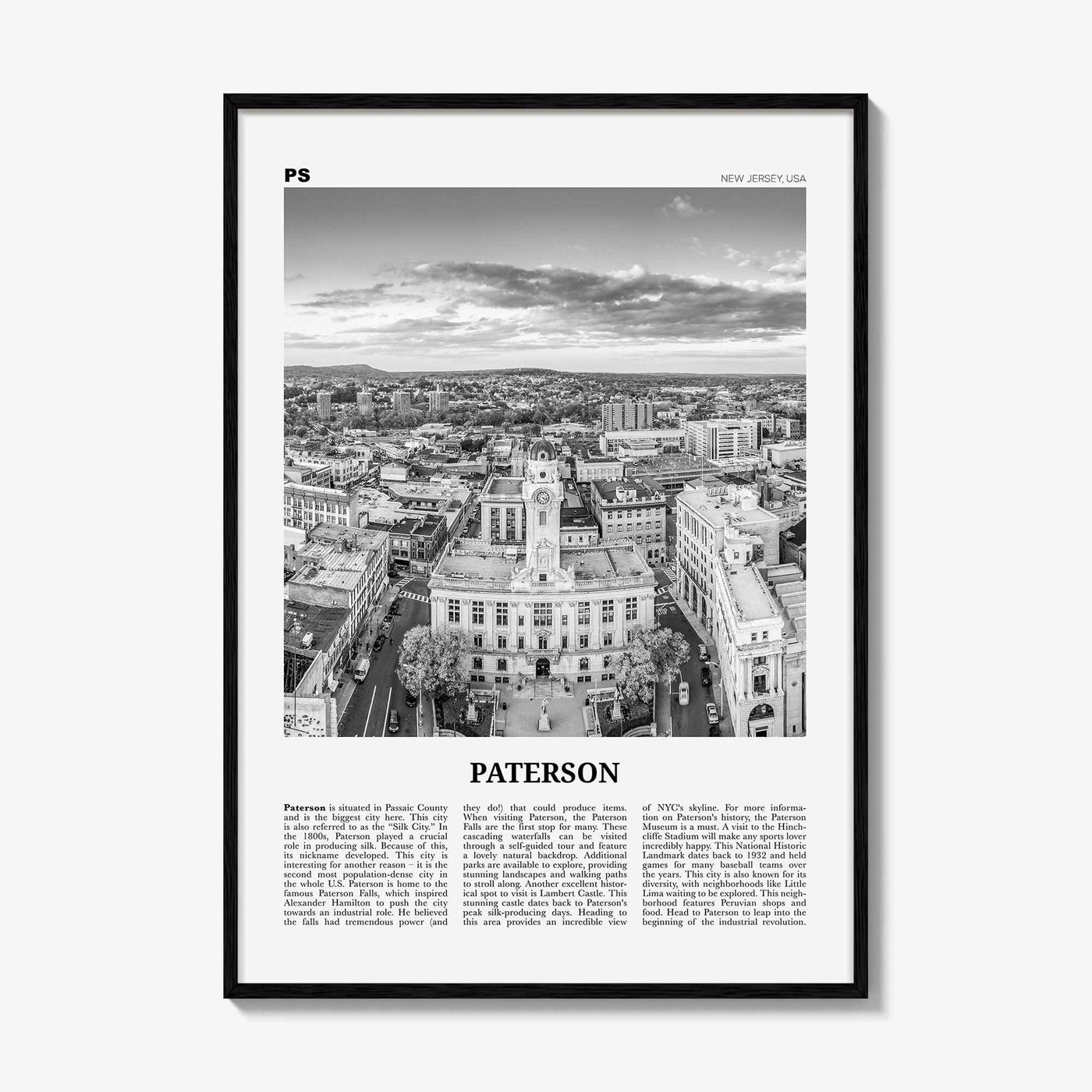 Paterson Print Black and White, Paterson Wall Art, Paterson Poster, Paterson Photo, Paterson Wall Décor, Paterson Map, New Jersey, USA