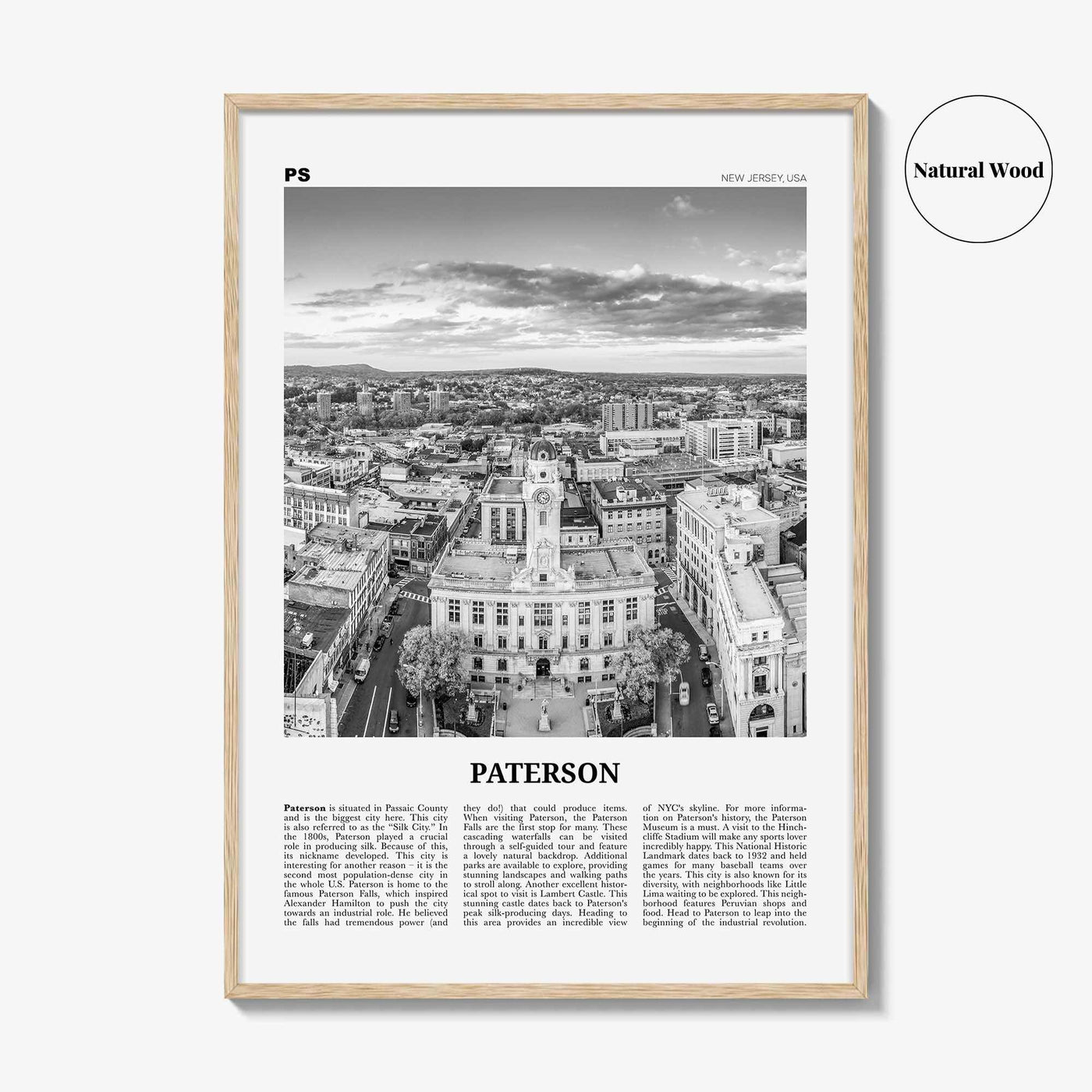 Paterson Print Black and White, Paterson Wall Art, Paterson Poster, Paterson Photo, Paterson Wall Décor, Paterson Map, New Jersey, USA