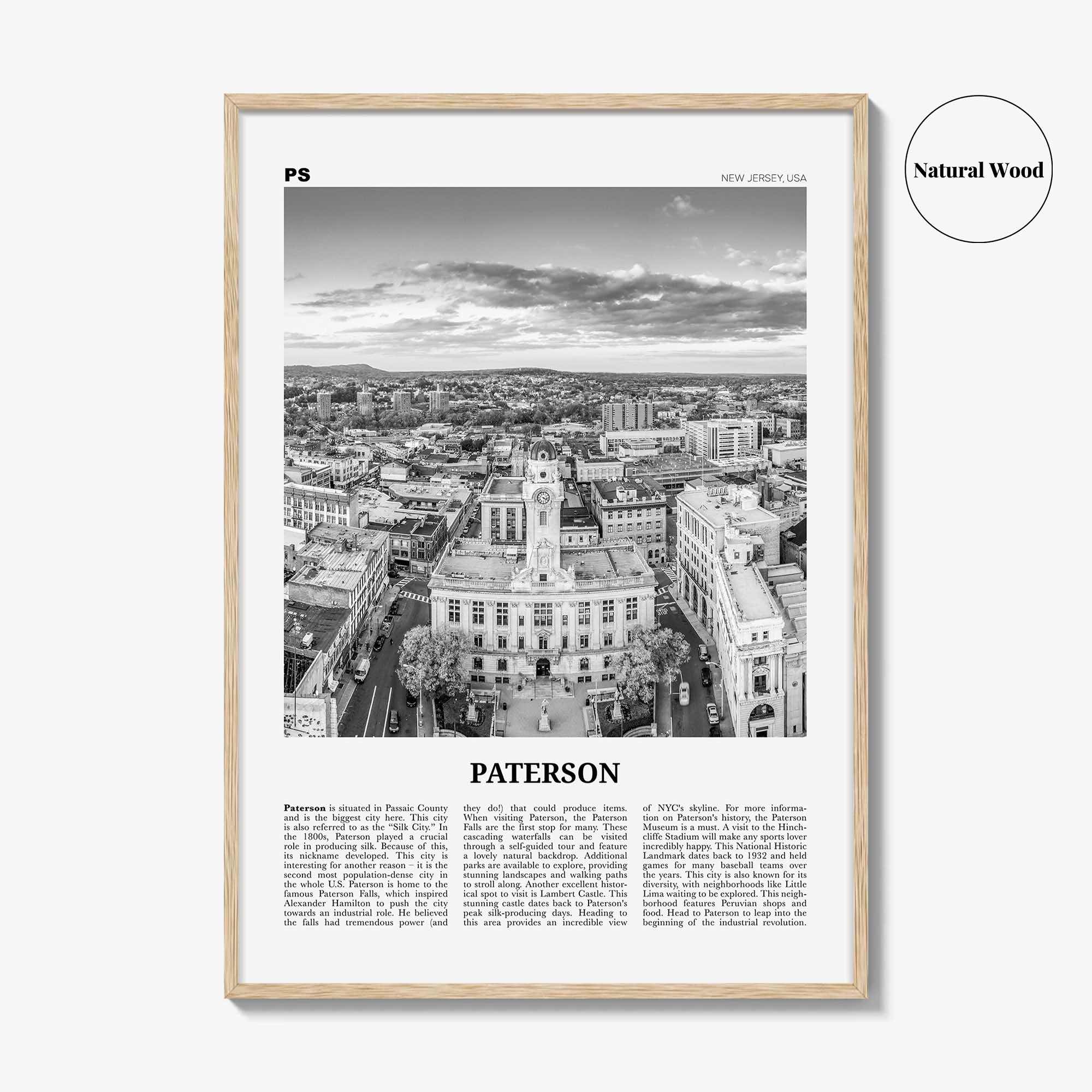 Paterson Print Black and White, Paterson Wall Art, Paterson Poster, Paterson Photo, Paterson Wall Décor, Paterson Map, New Jersey, USA