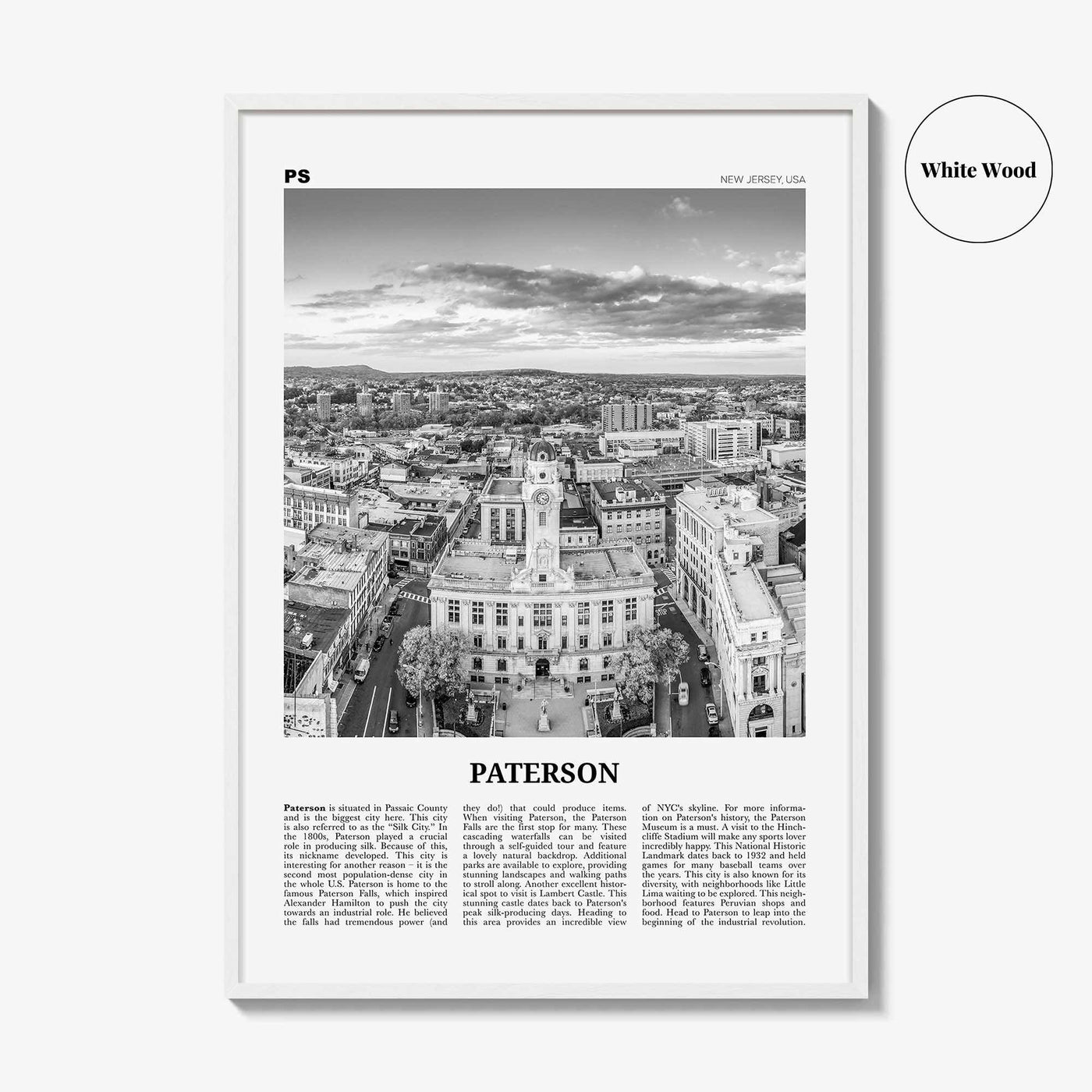 Paterson Print Black and White, Paterson Wall Art, Paterson Poster, Paterson Photo, Paterson Wall Décor, Paterson Map, New Jersey, USA